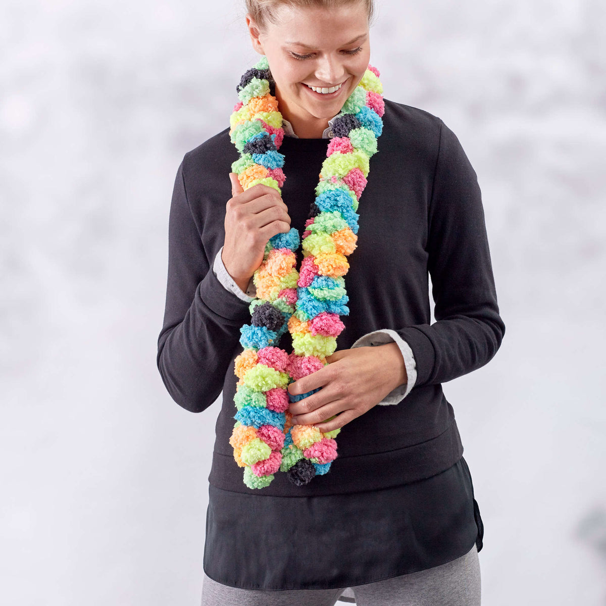 Knit Scarf made in Red Heart Pomp-a-Doodle Yarn