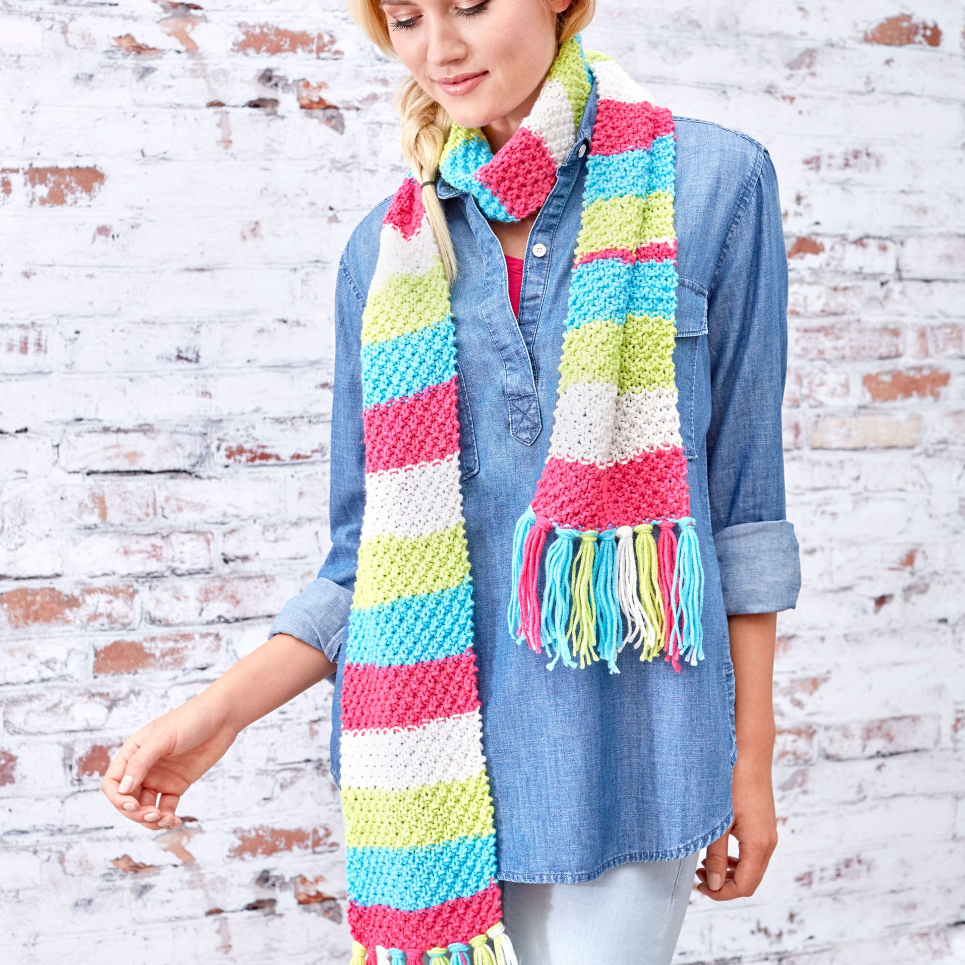 Free Red Heart Bright Stripes Textured Scarf Pattern
