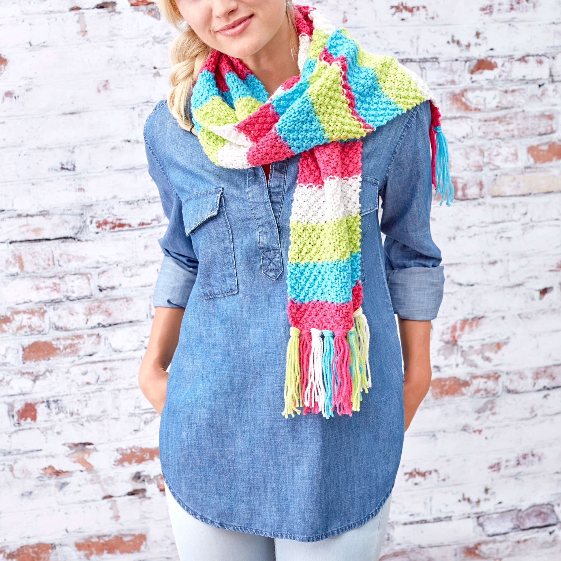 Free Red Heart Bright Stripes Textured Scarf Knit Pattern