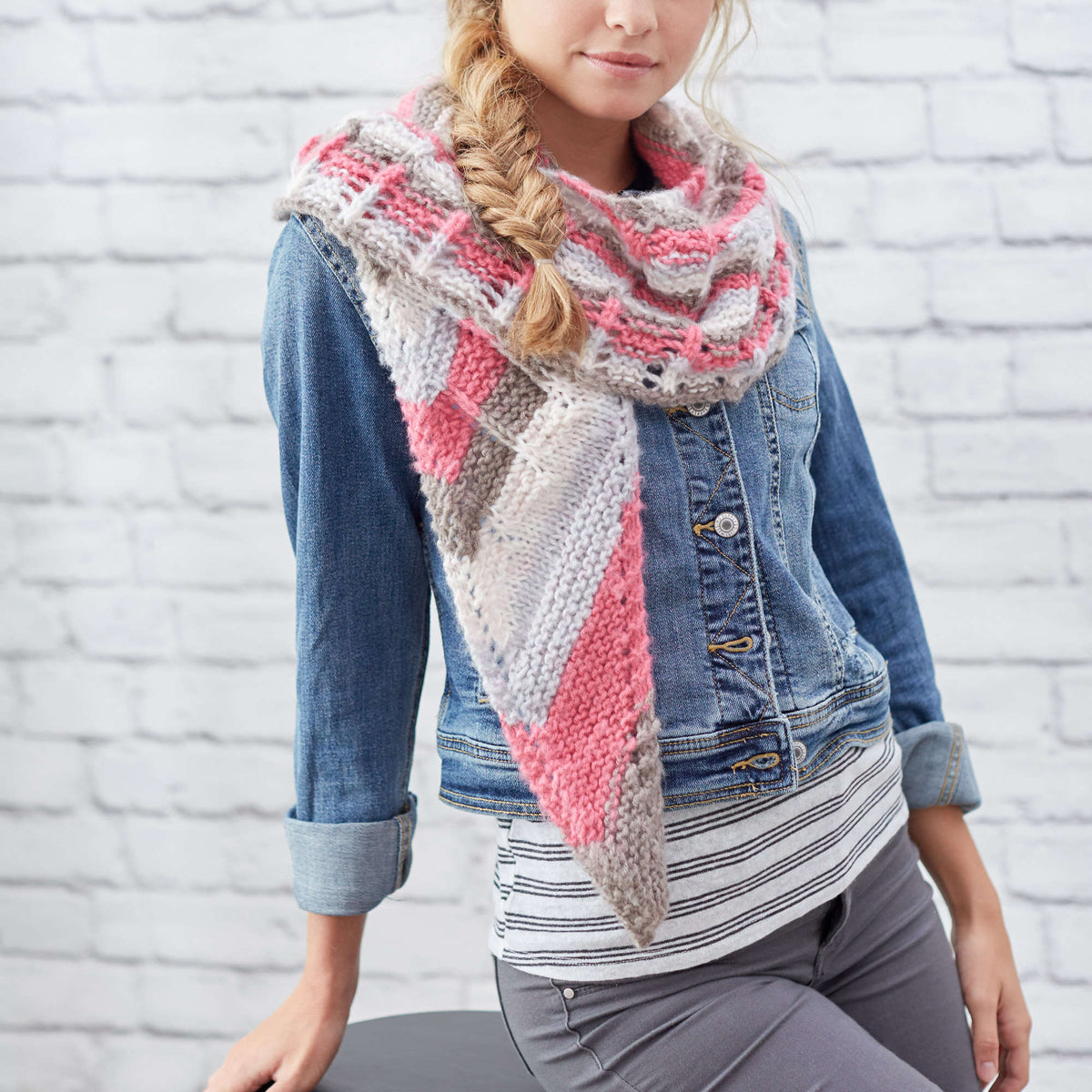 Knit Shawl made in Red Heart Dreamy Stripes Yarn