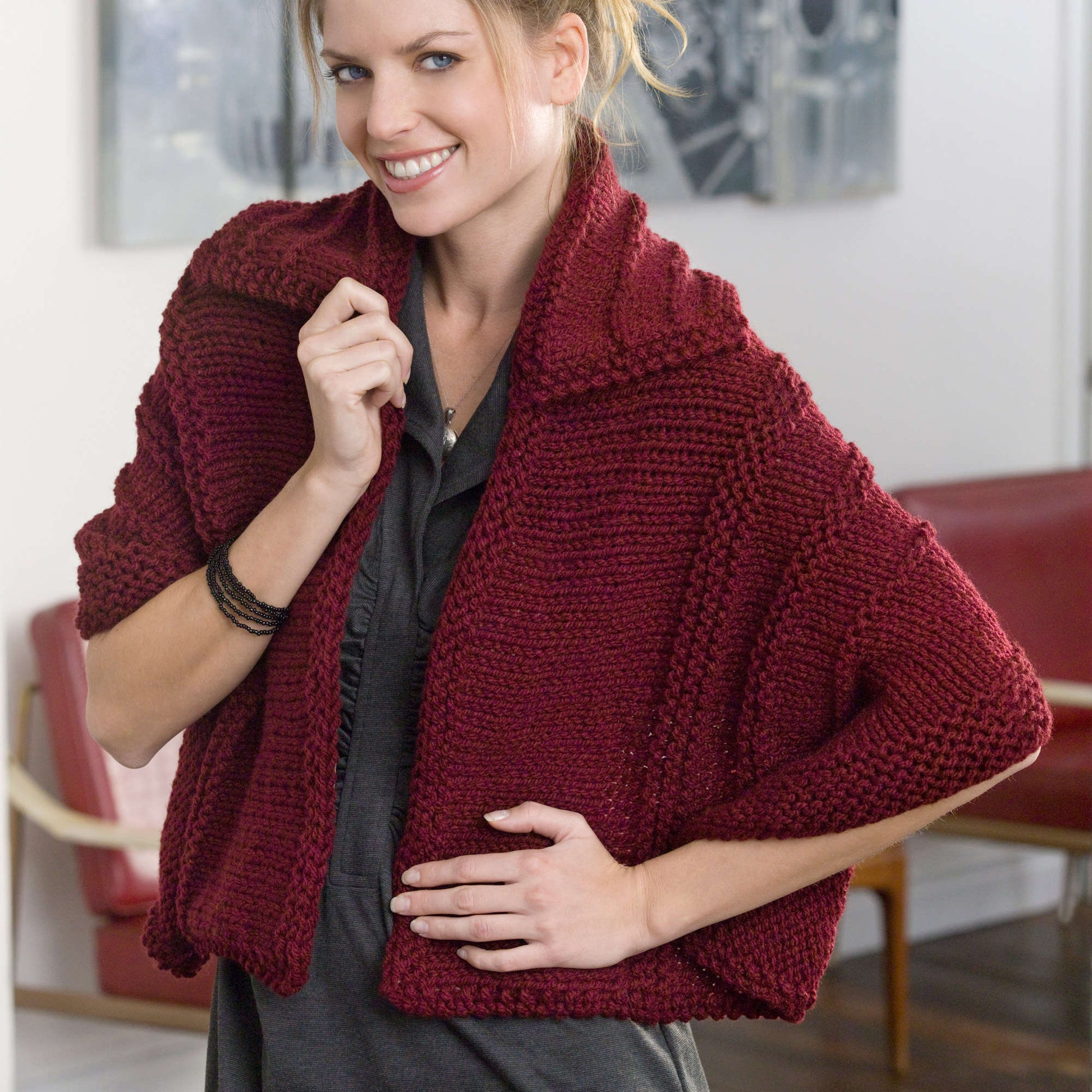 Free Red Heart Collared Shawl Knit Pattern