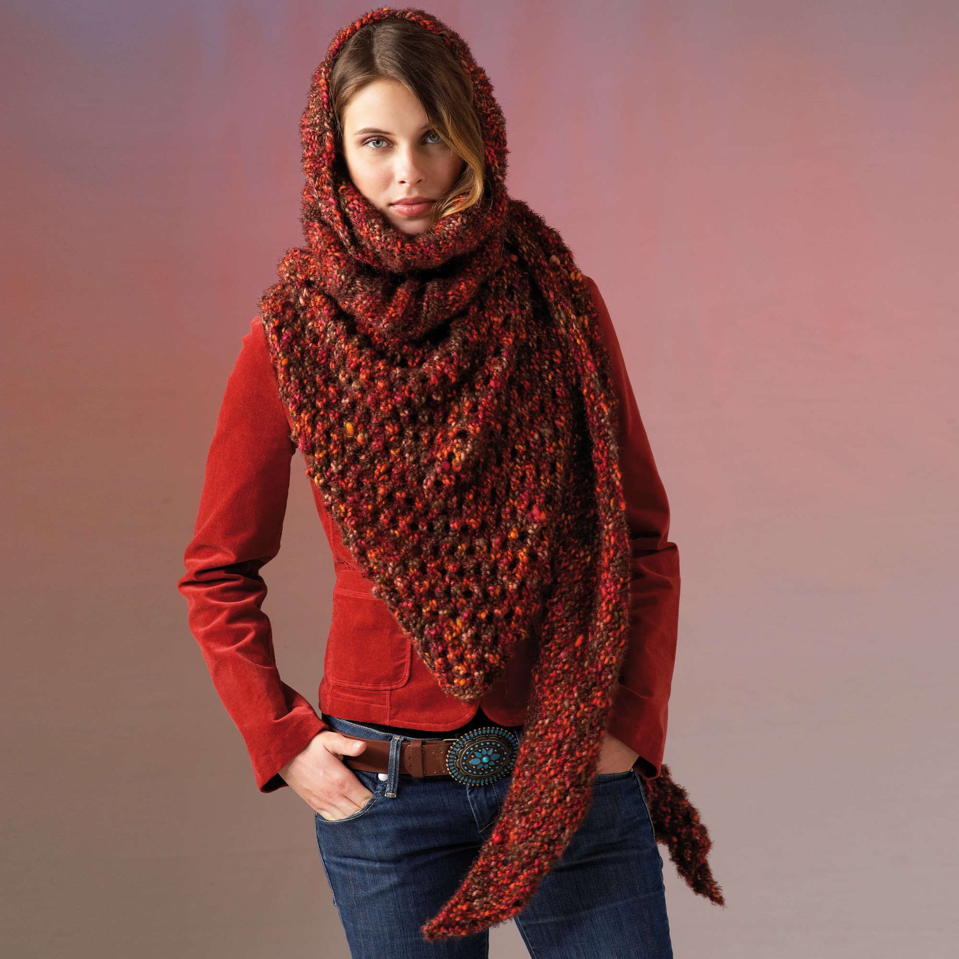 Free Red Heart Roll Collar Wrap Knit Pattern