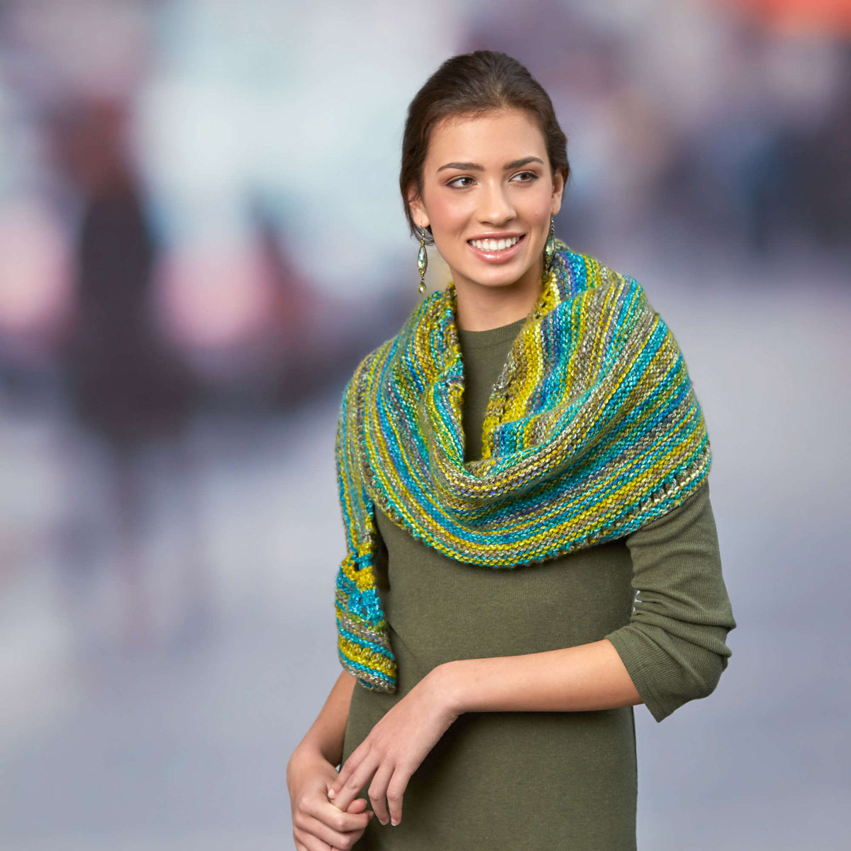 Knit Shawl made in Red Heart Hopscotch Yarn
