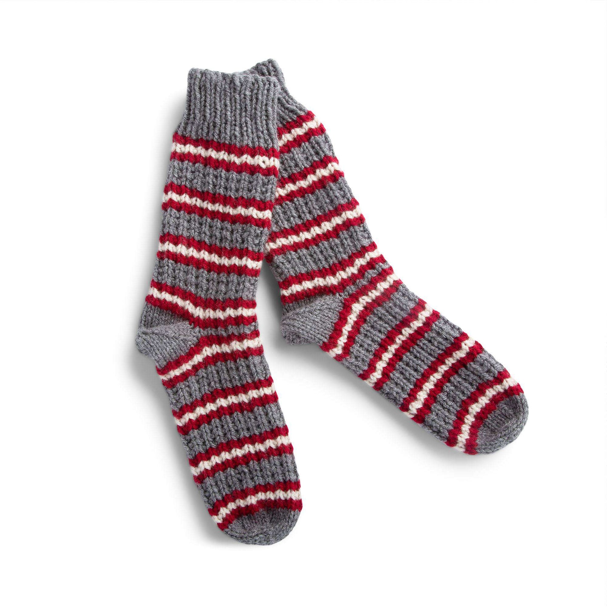 Free Red Heart Knit Cozy Striped Socks Pattern