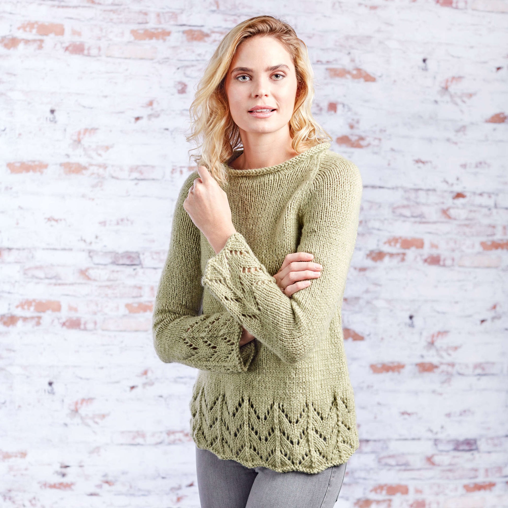 Free Red Heart Fluted Lace Pullover Knit Pattern