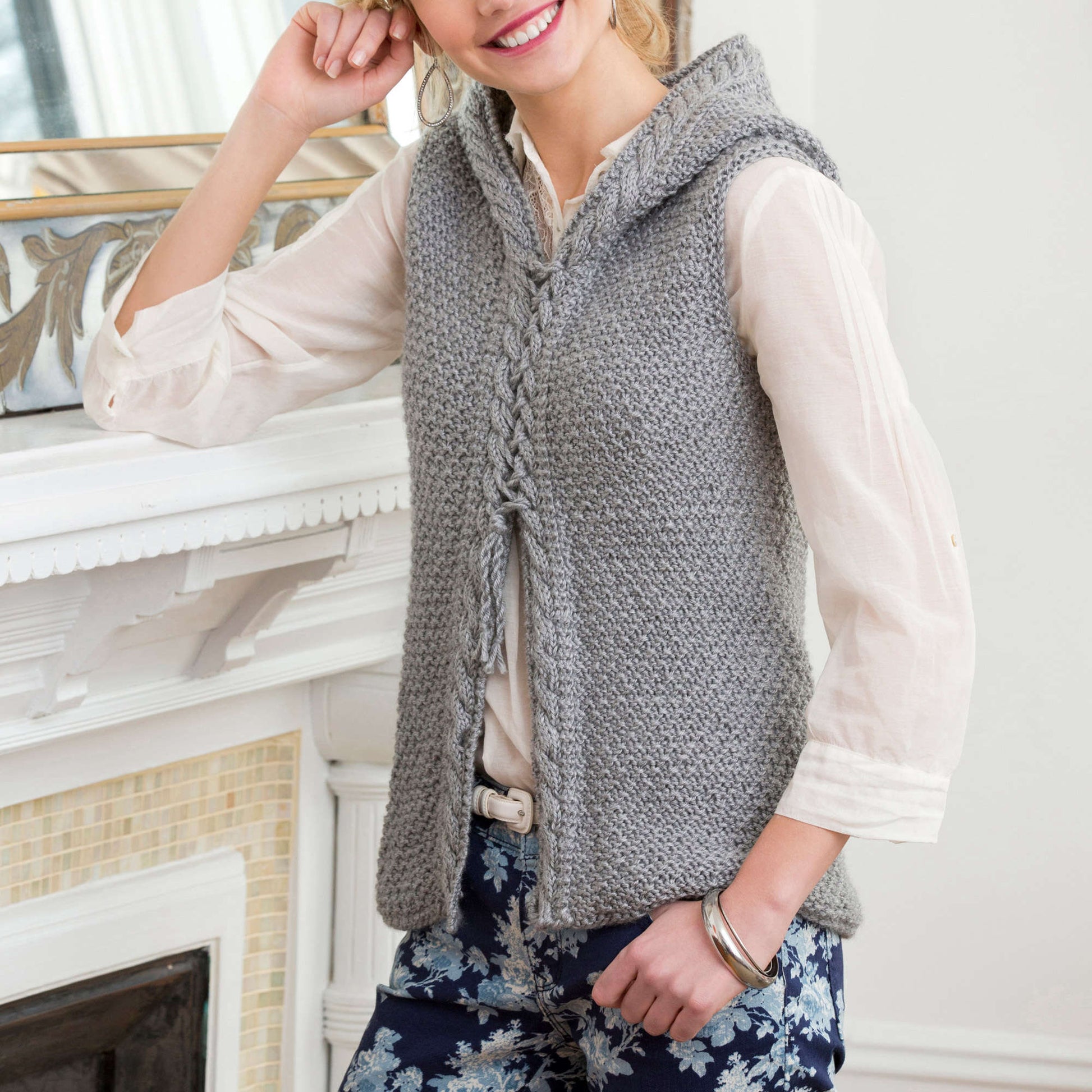 Free Red Heart Hooded Cable Vest Knit Pattern