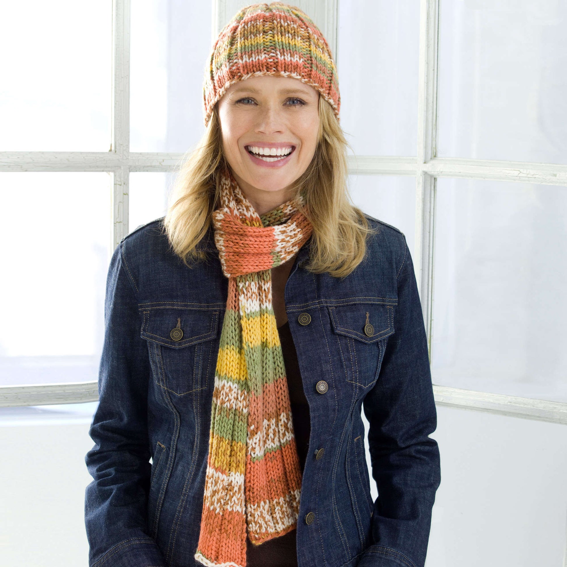 Free Red Heart Ribs On Auto Stripe Hat And Scarf Knit Pattern