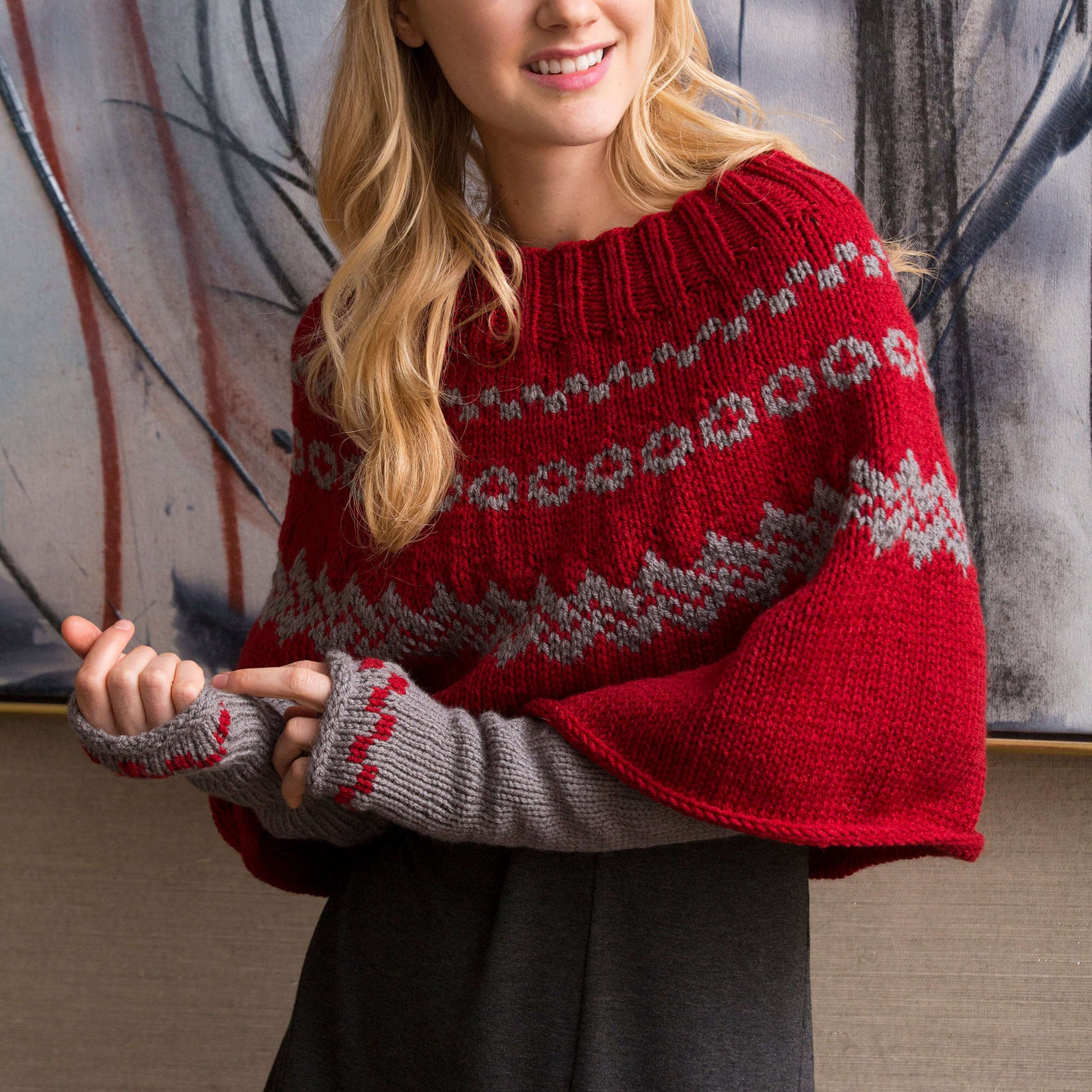 Free Red Heart Fair Isle Poncho & Arm Warmers Knit Pattern