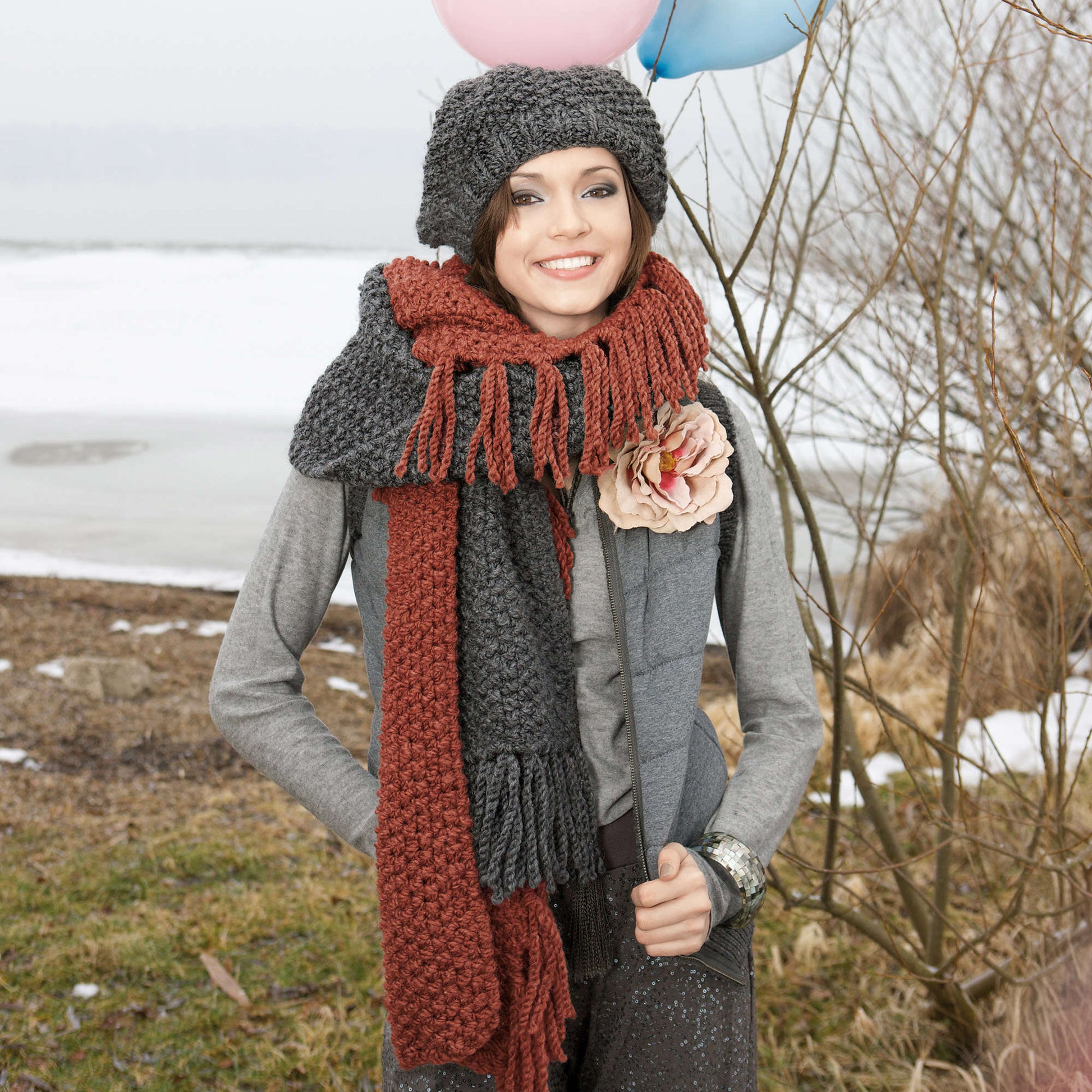 Free Red Heart Knit Fringed Hat And Scarf Pattern