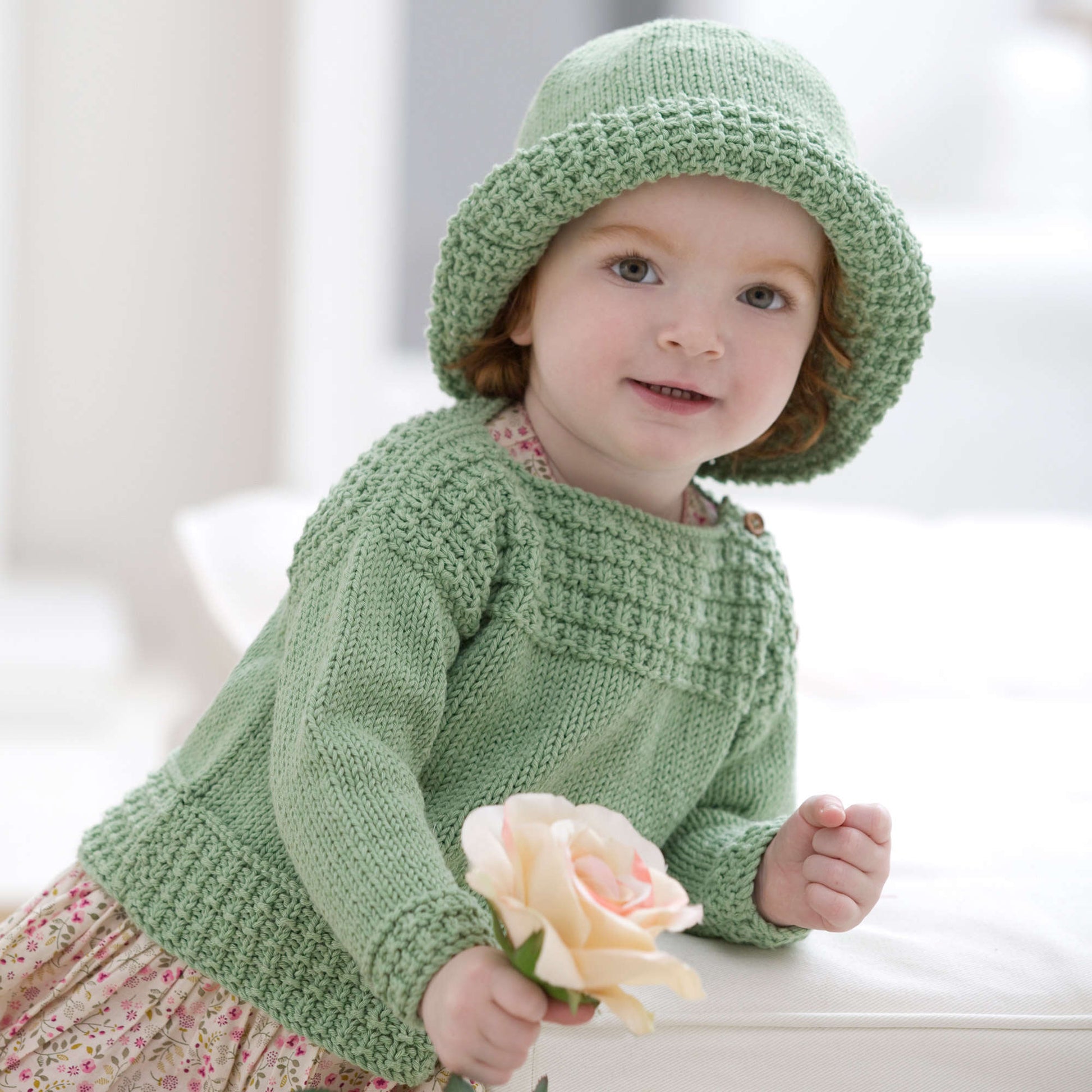 Free Red Heart Baby Boat Neck Sweater And Sun Hat Knit Pattern