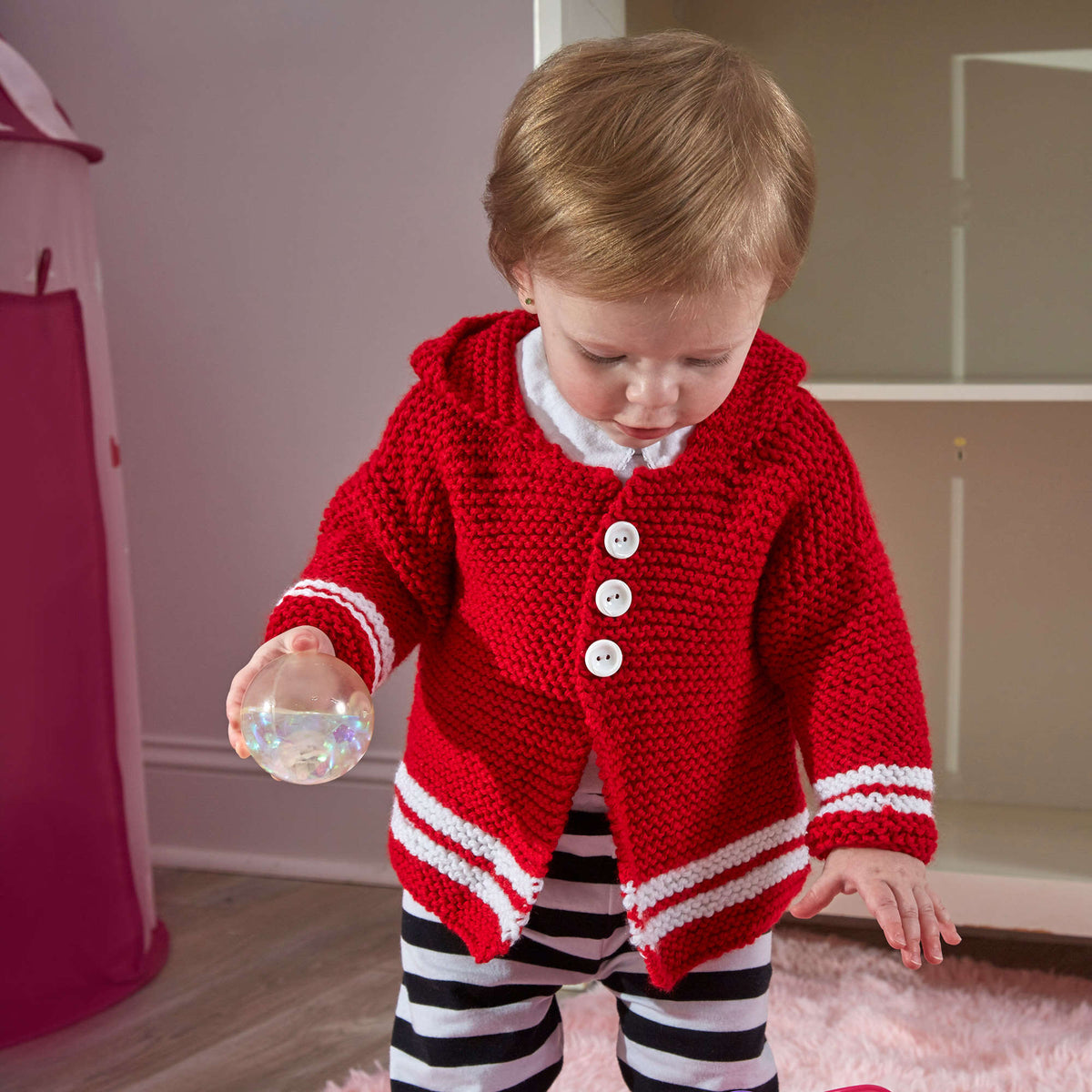 Knit Cardigan made in Red Heart Baby Hugs Medium Yarn