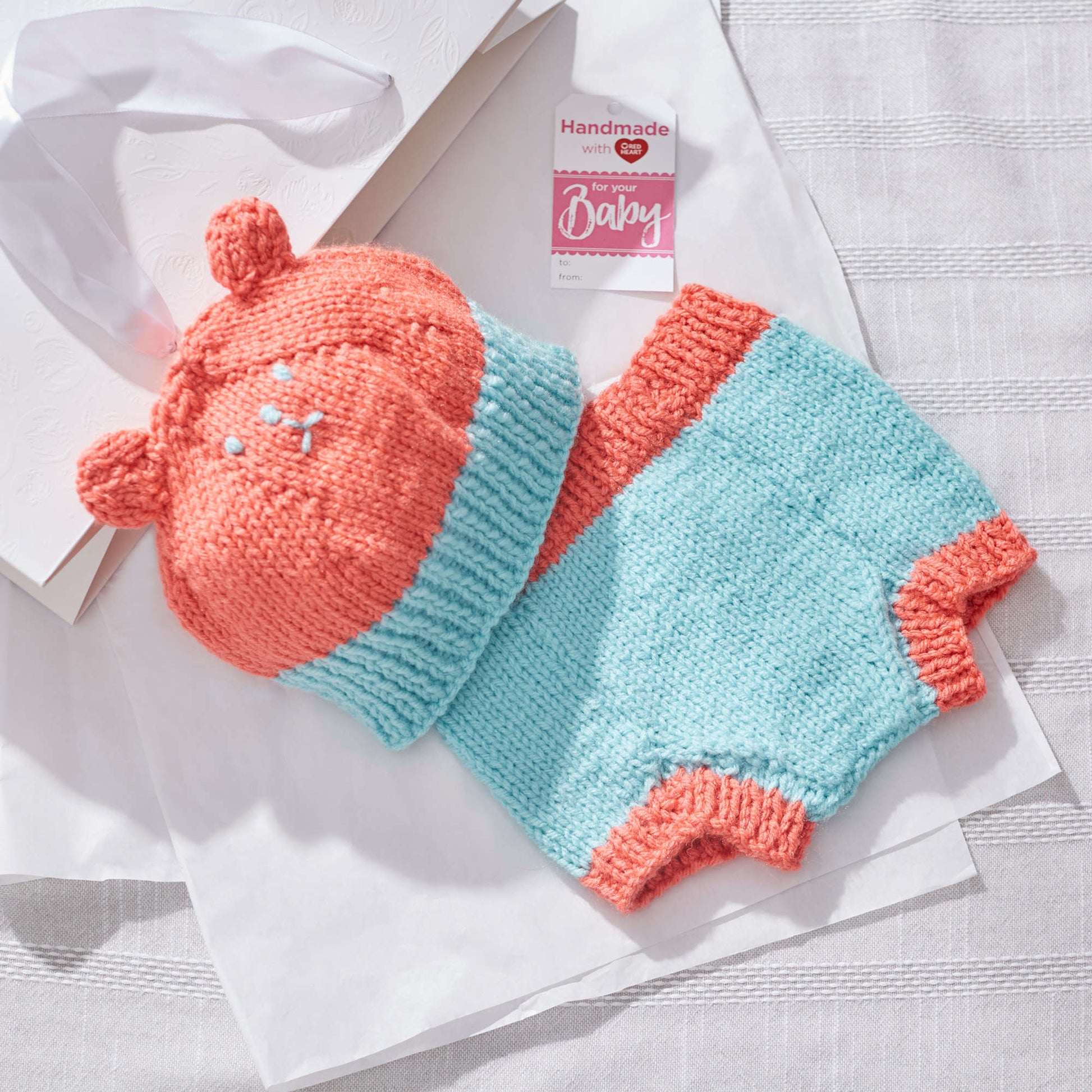 Free Red Heart Knit Bear Hat And Diaper Cover Pattern