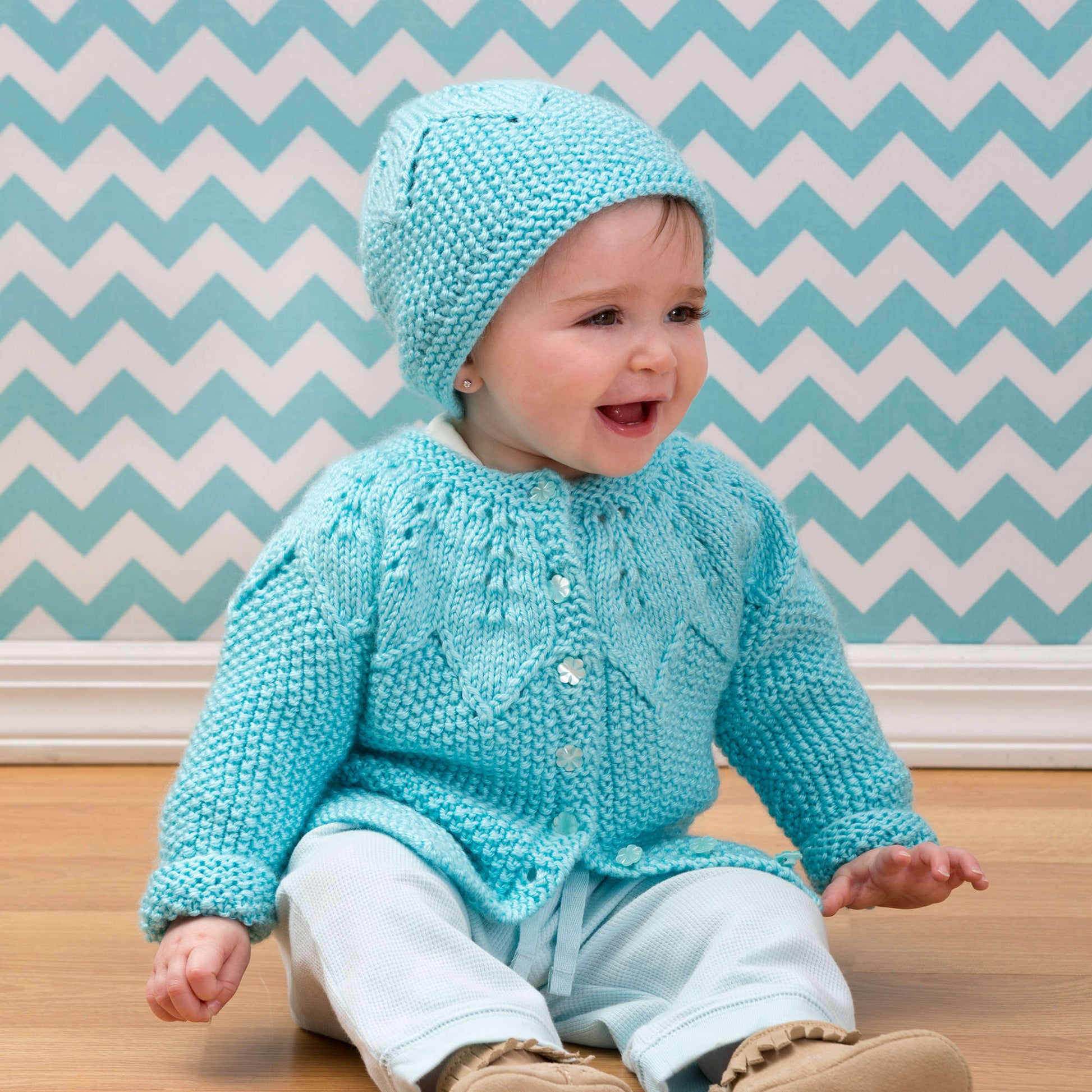 Free Red Heart Star Bright Baby Knit Cardigan And Hat Pattern