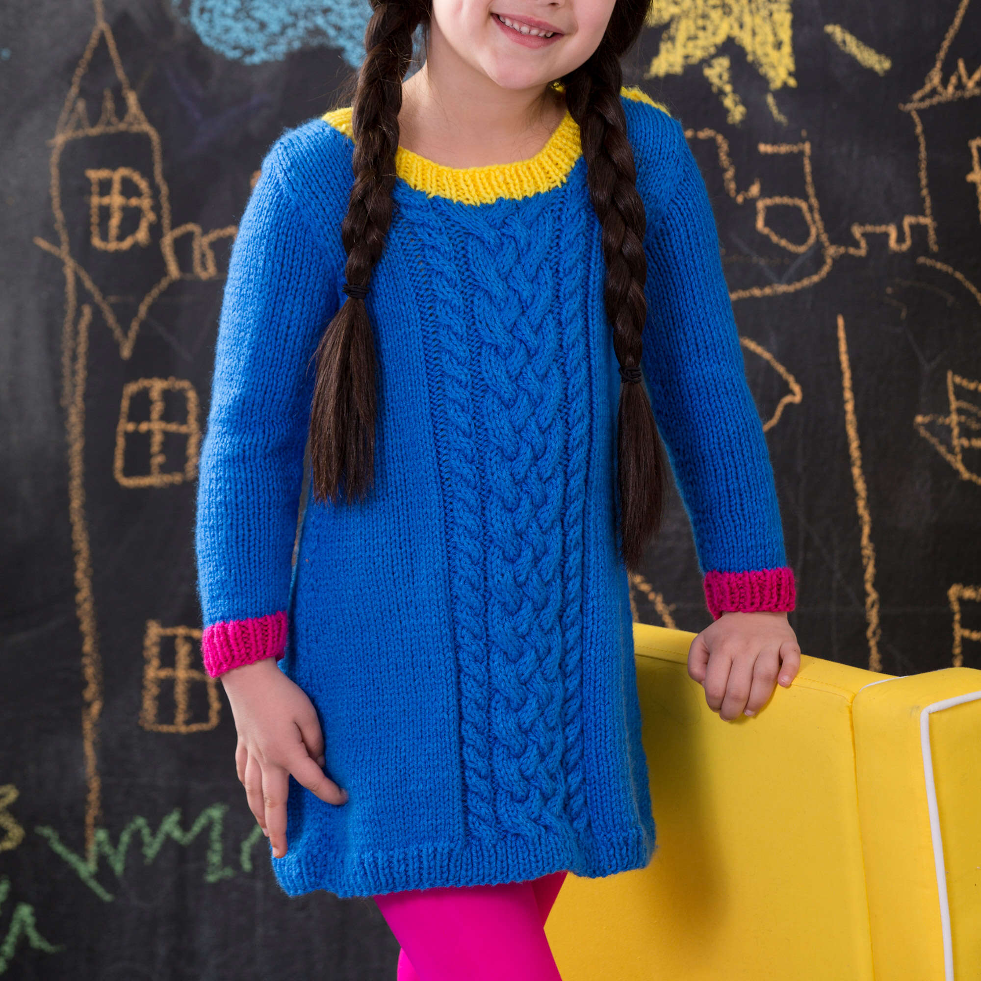 Free Experienced Red Heart Girl's Cabled Dress Knitting Pattern | Yarnspirations Free Experienced Red Heart Girl's Cabled Dress Knitting Pattern | Yarnspirations