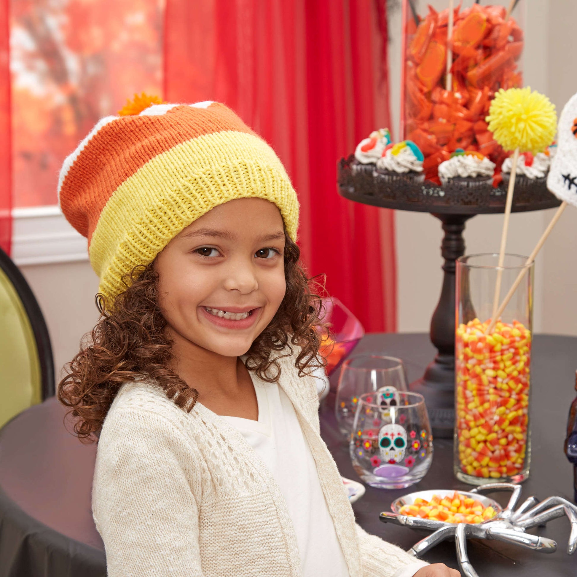 Free Red Heart Candy Corn Slouchy Hat Pattern