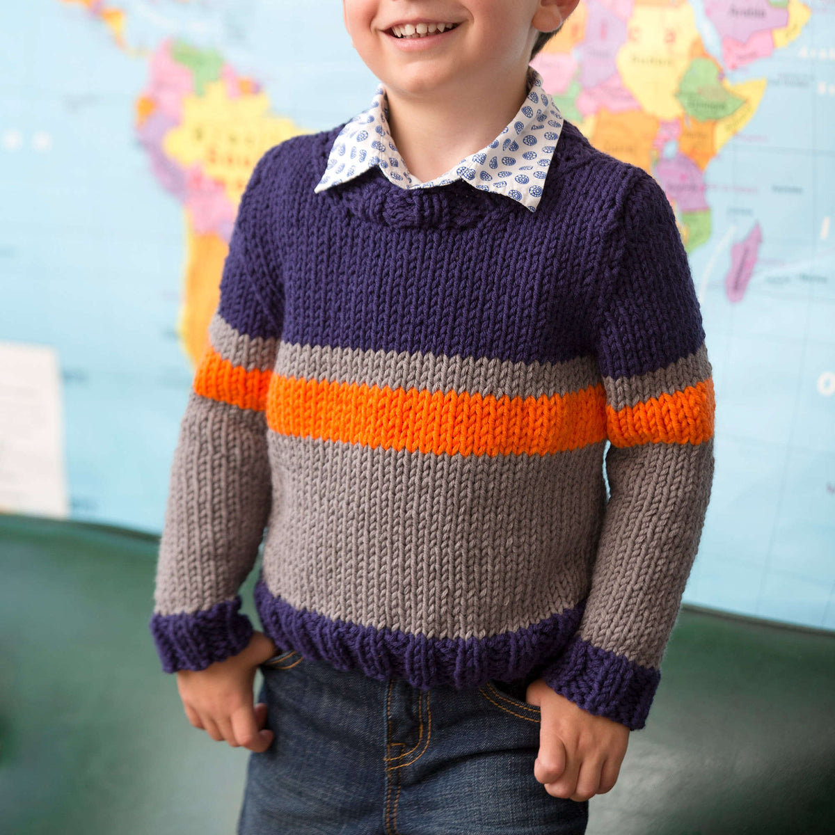 Knit Sweater made in Red Heart Heads Up Yarn