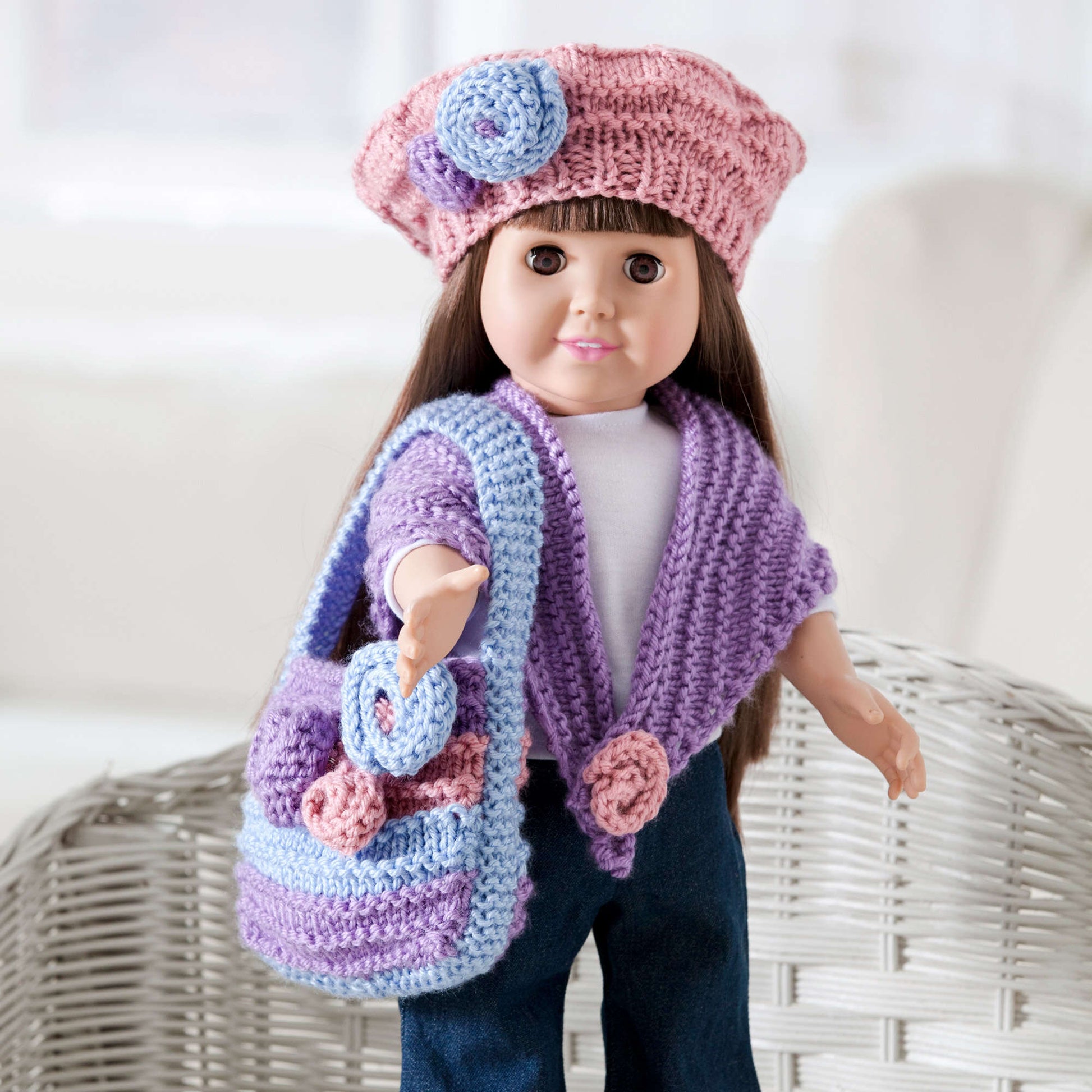 Free Red Heart Floral Knit Doll Accessories Pattern