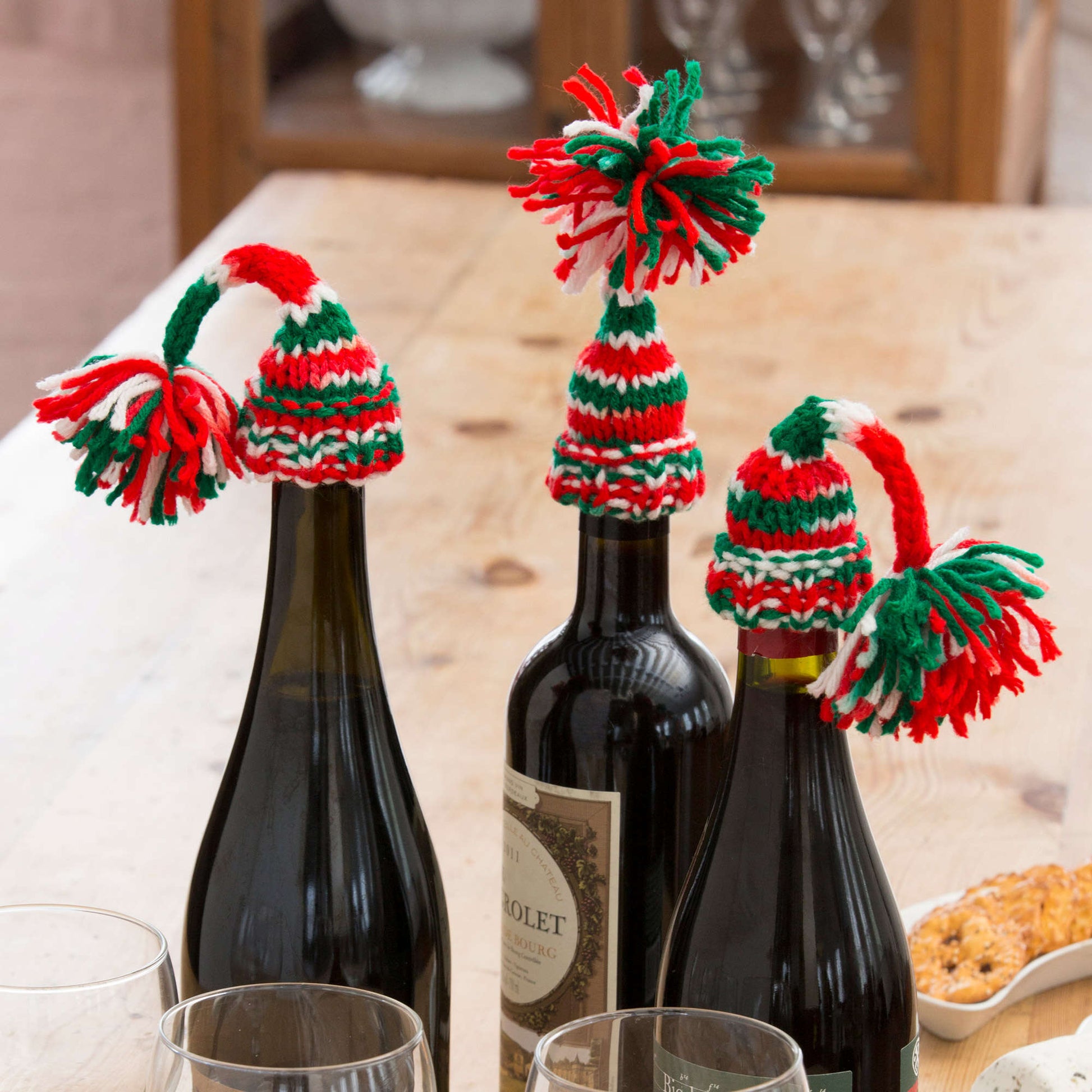 Free Red Heart Holiday Bottle Beanies Knit Pattern