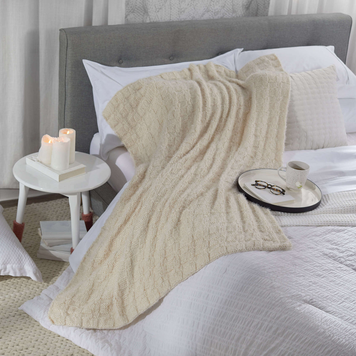Knit Throw made in Red Heart Hygge Yarn