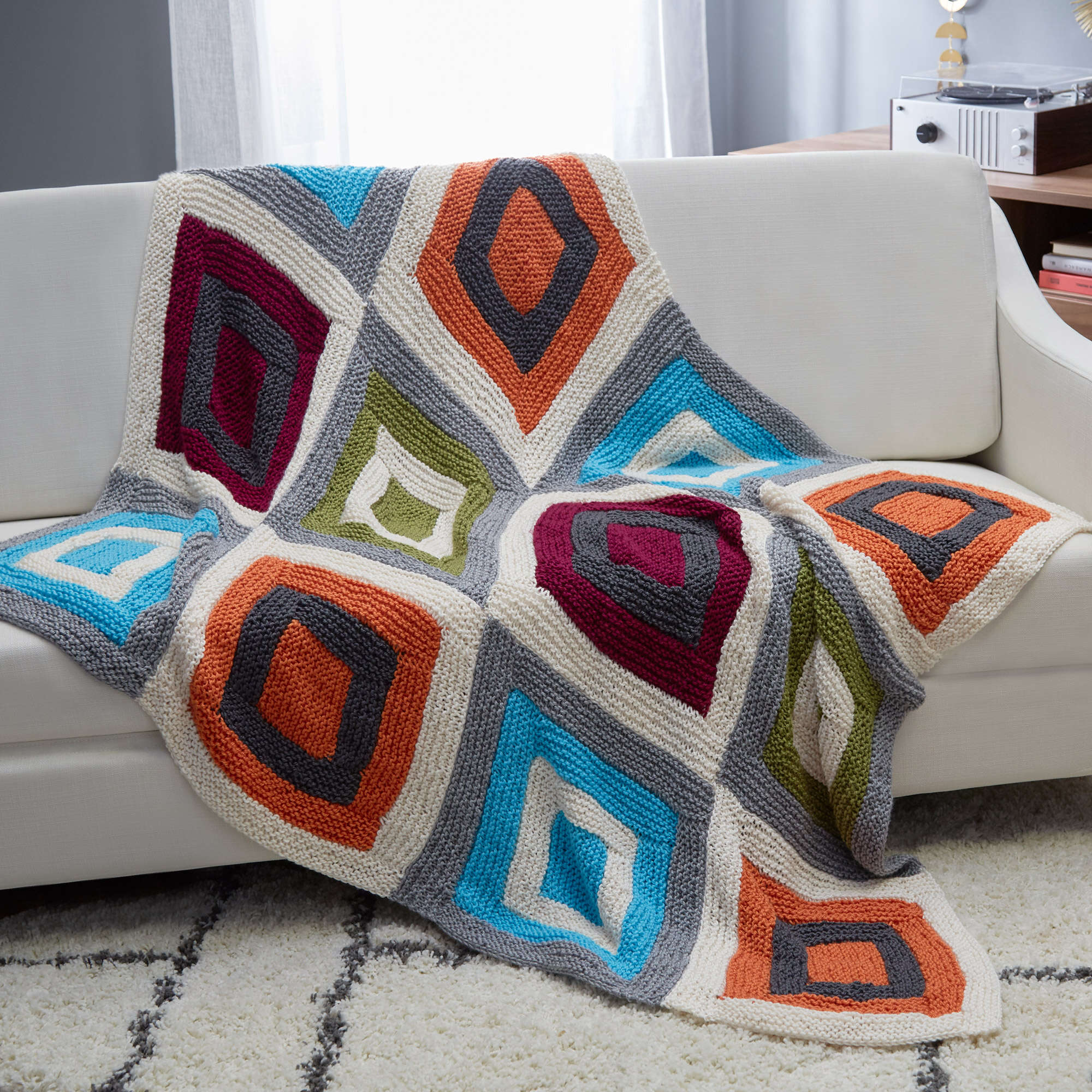 Free Easy Red Heart Color Blocks Throw Knitting Pattern | Yarnspirations