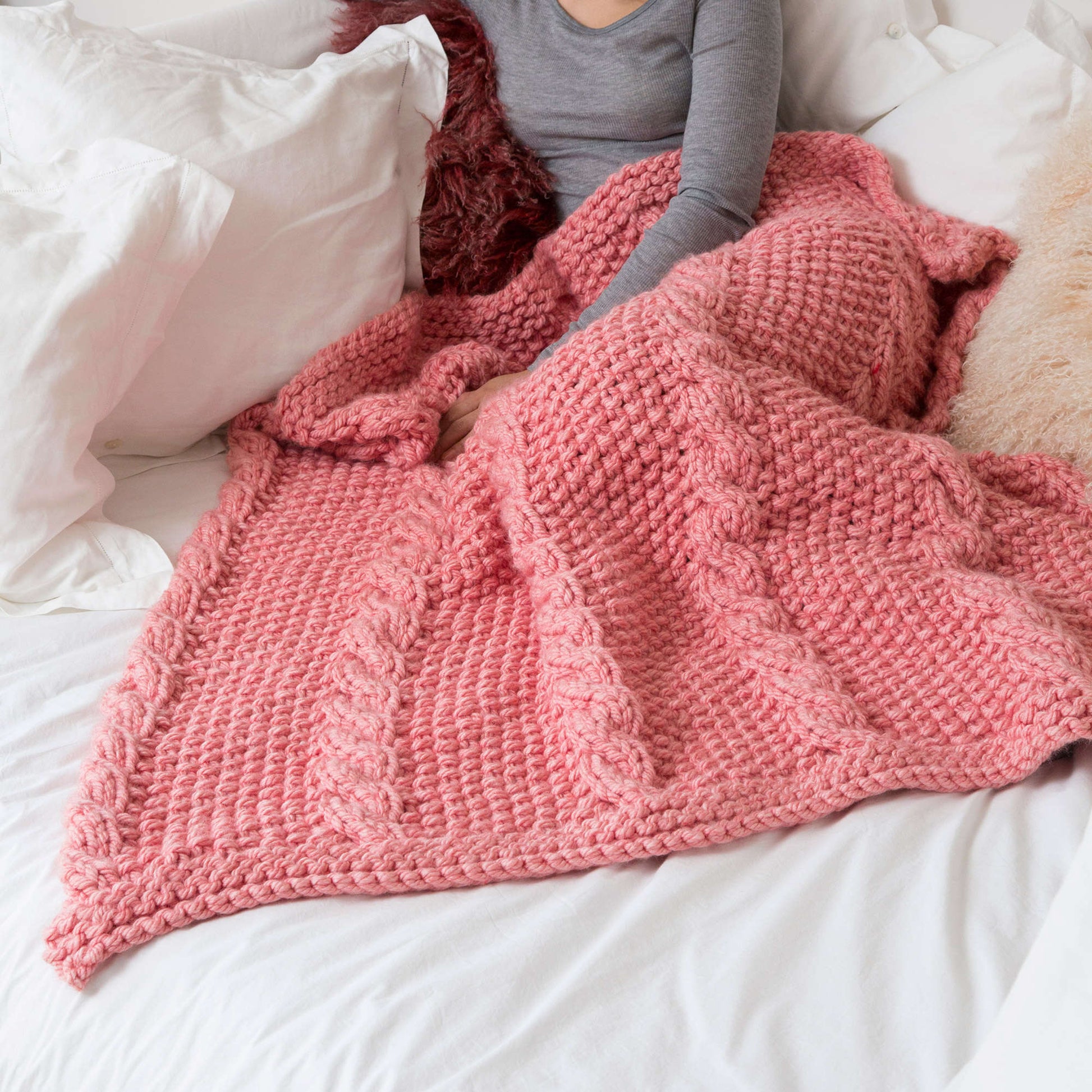 Free Red Heart Big Cables Throw Knit Pattern