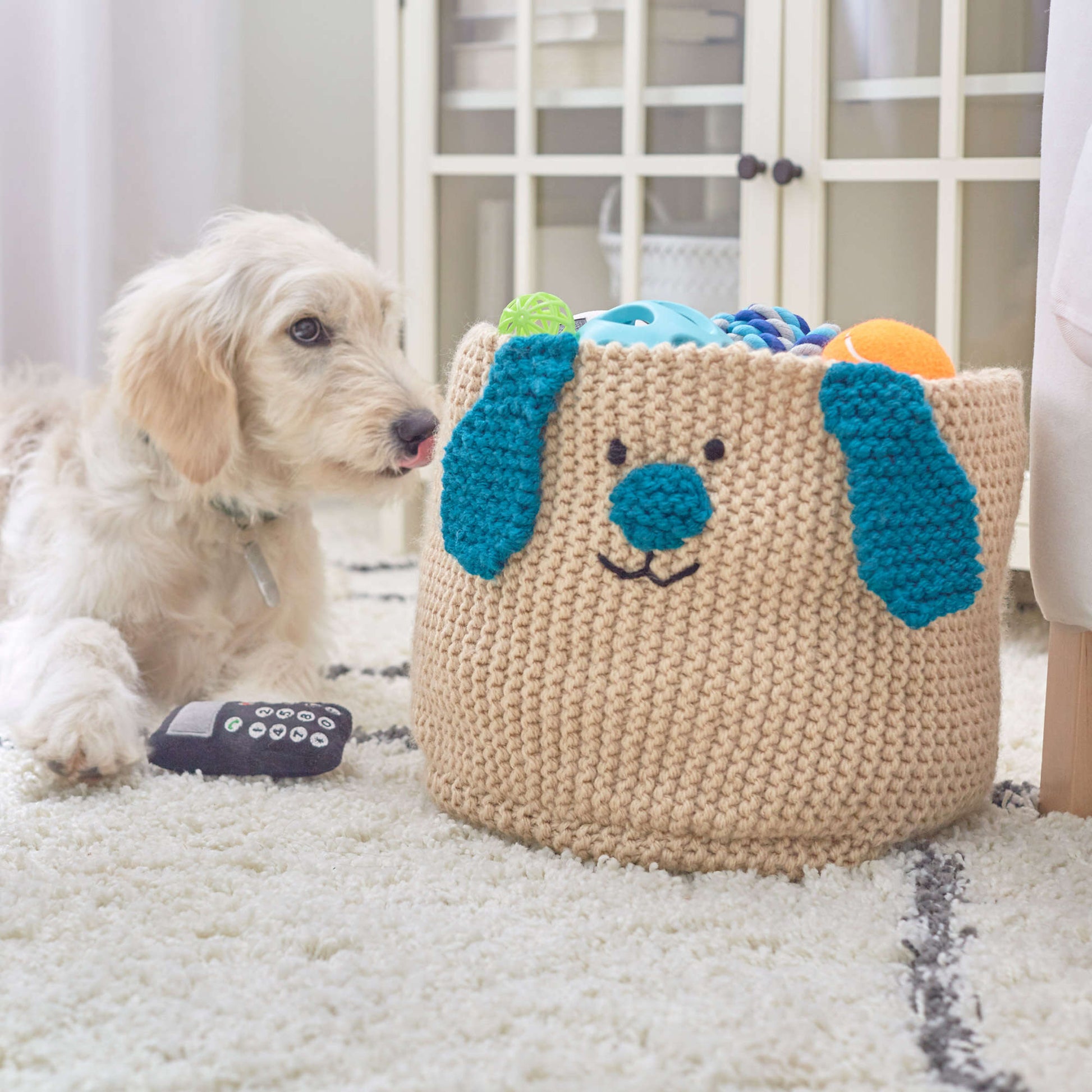 Free Red Heart Puppy Toy Basket Knit Pattern