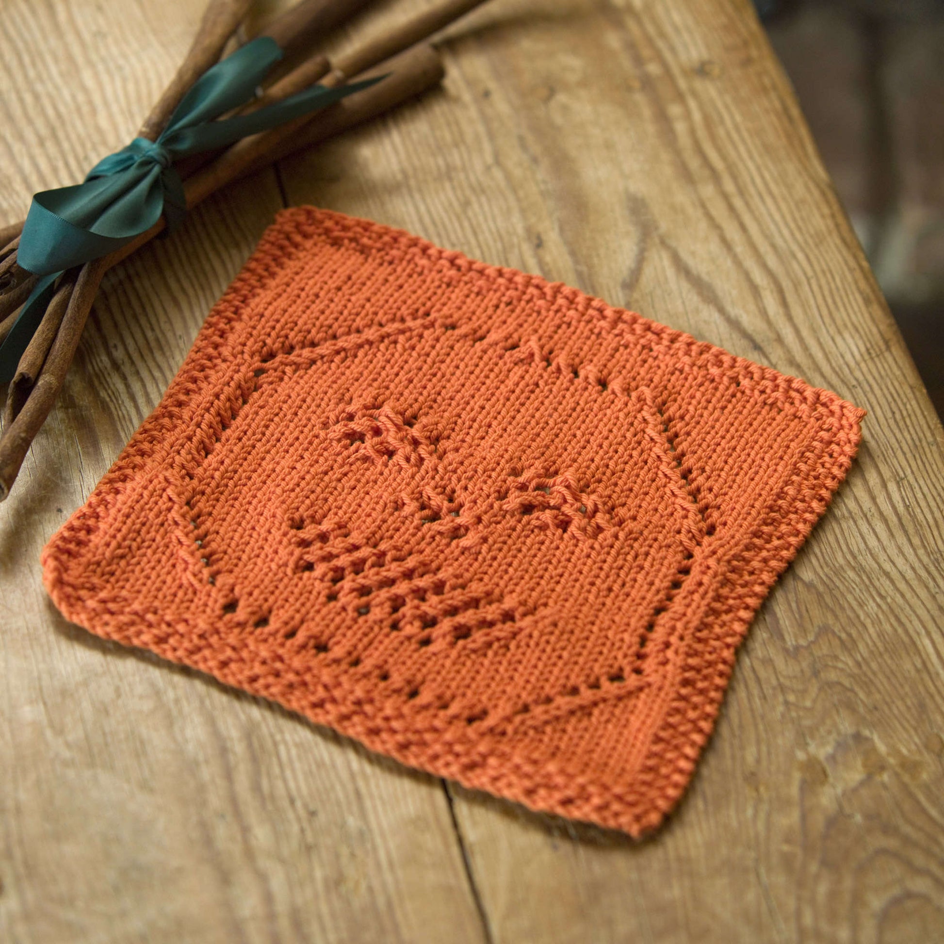 Free Red Heart Knit Lacy Jack-O-Lantern Dishcloth Pattern