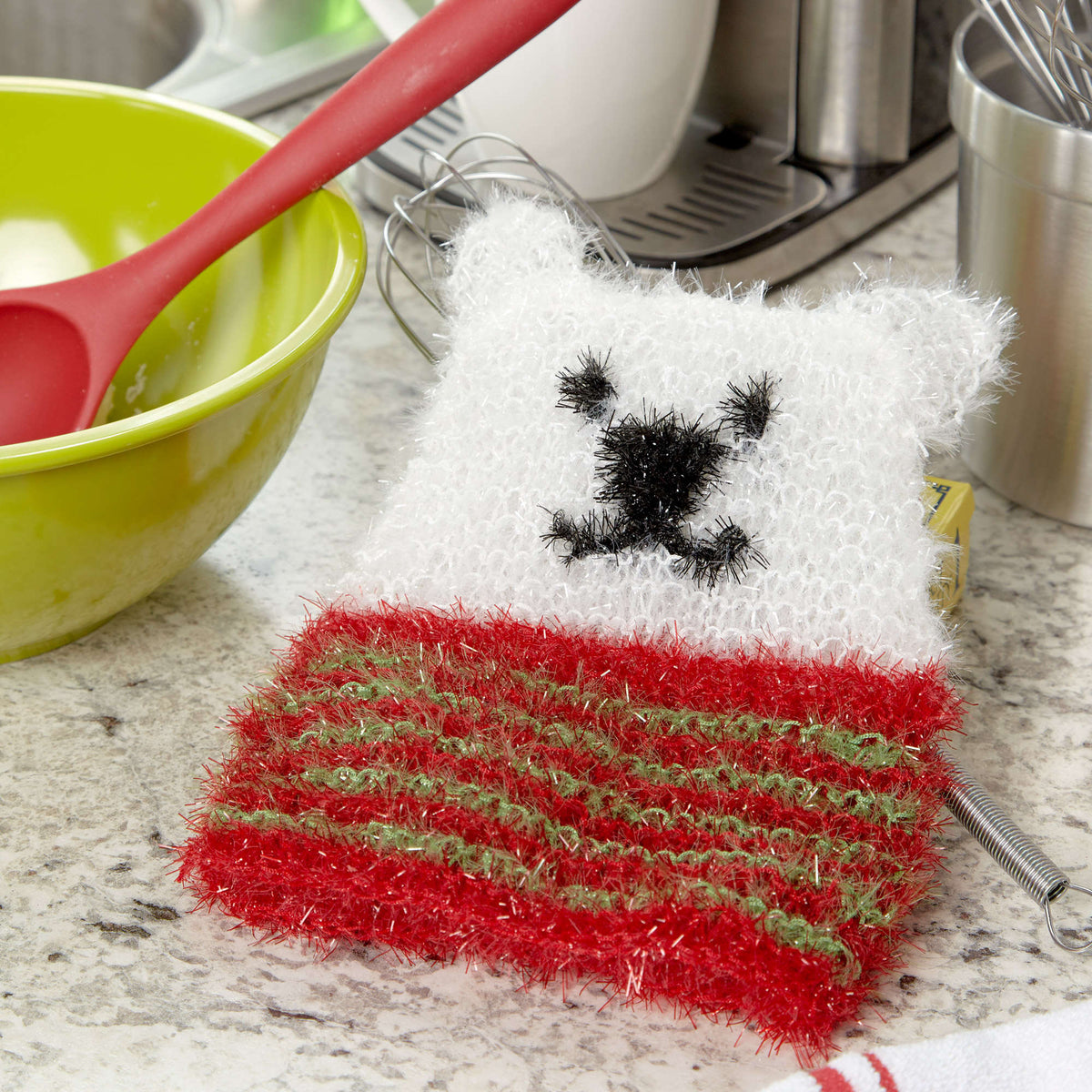 Knit Scrubby Mitt made in Red Heart Scrubby Sparkle Yarn