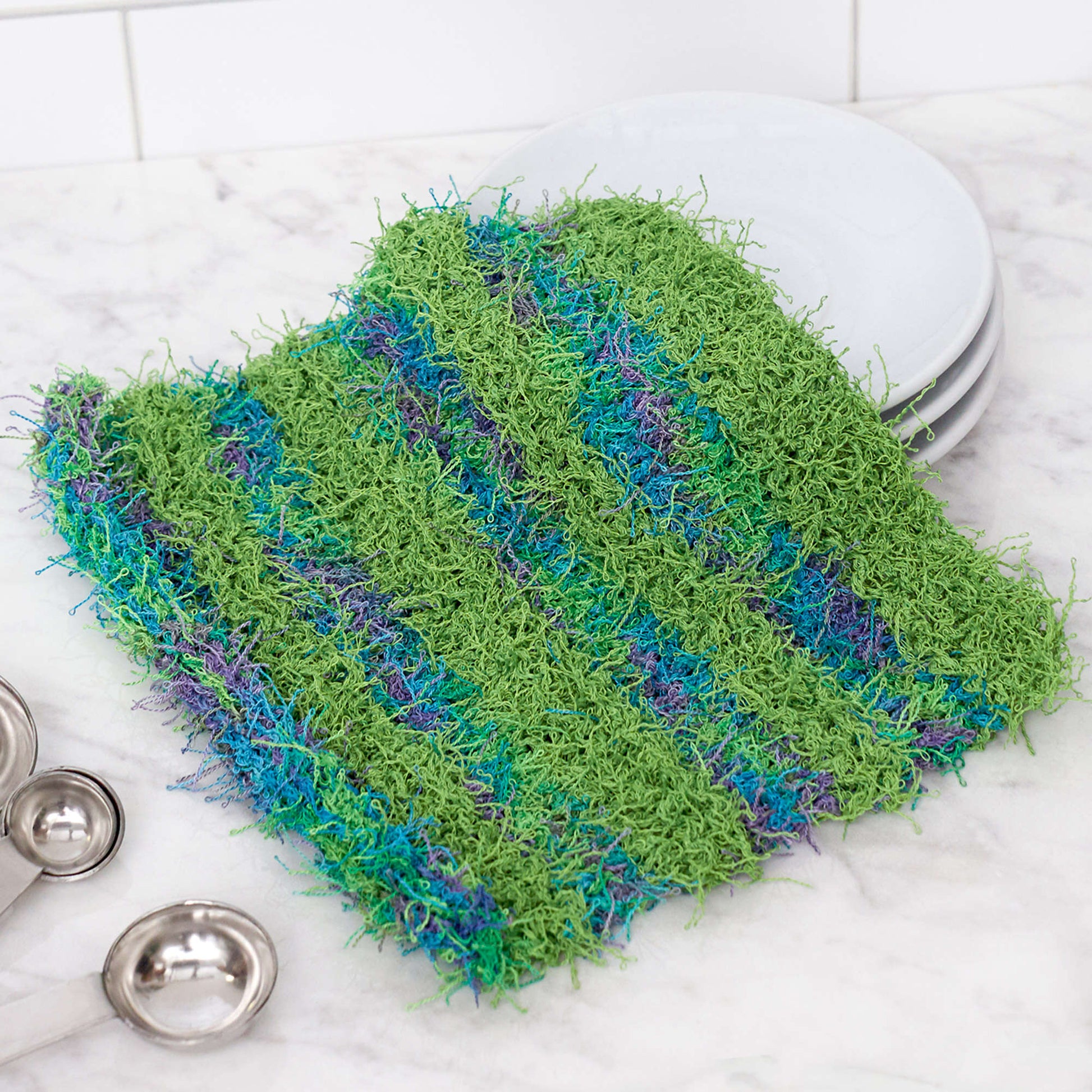 Free Red Heart Striped Knit Scrubby Dishcloth Pattern