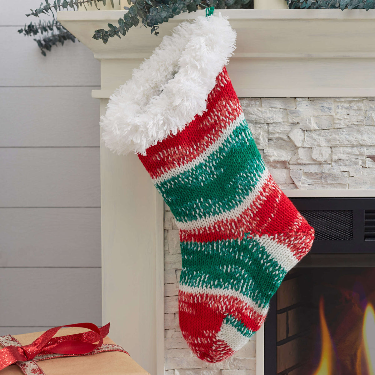 Knit Stockings made in Red Heart Super Saver Fair Isle Yarn
