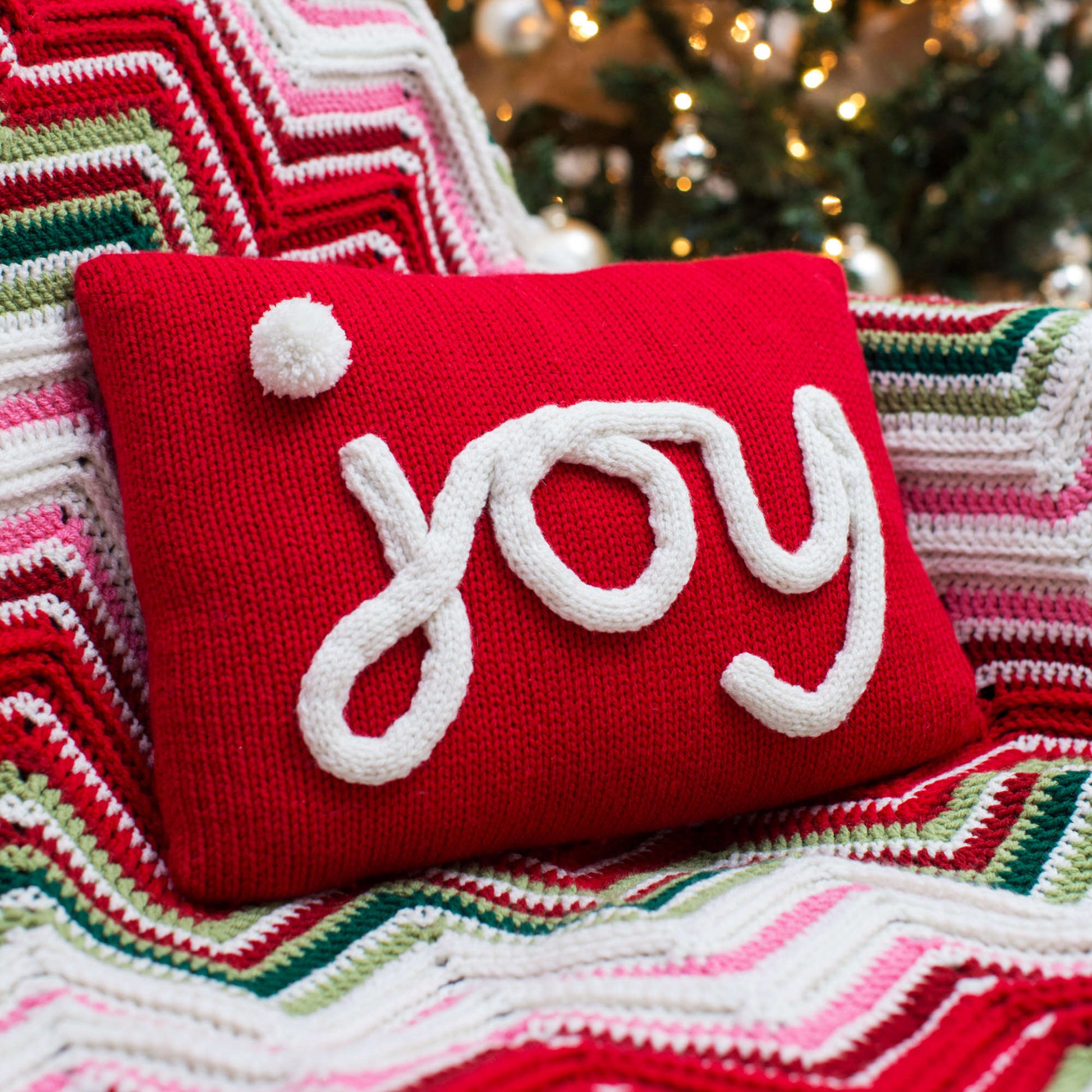 Free Red Heart Holiday Joy Pillow Pattern