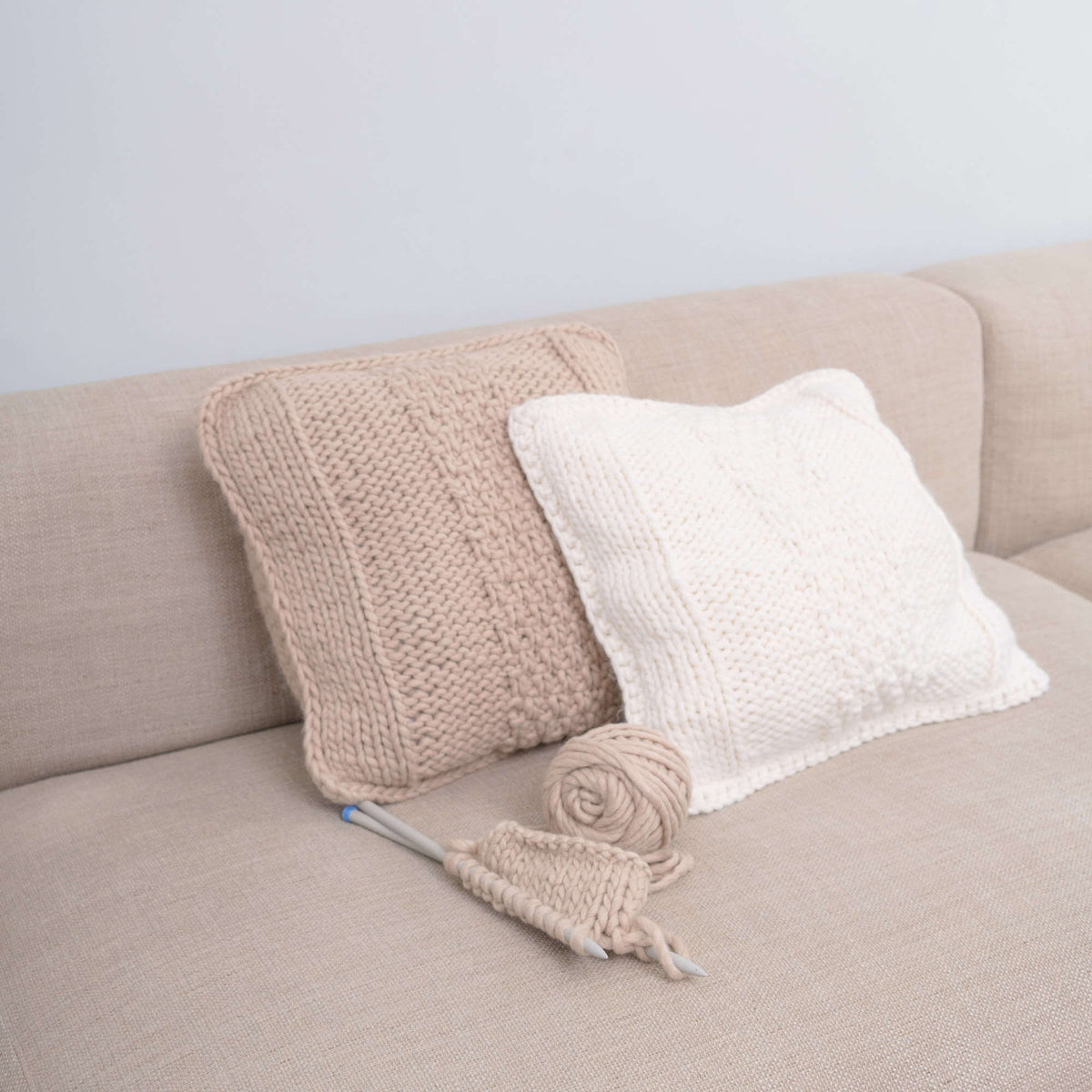 Knit Cushion made in Red Heart An Italian Story Ora Yarn
