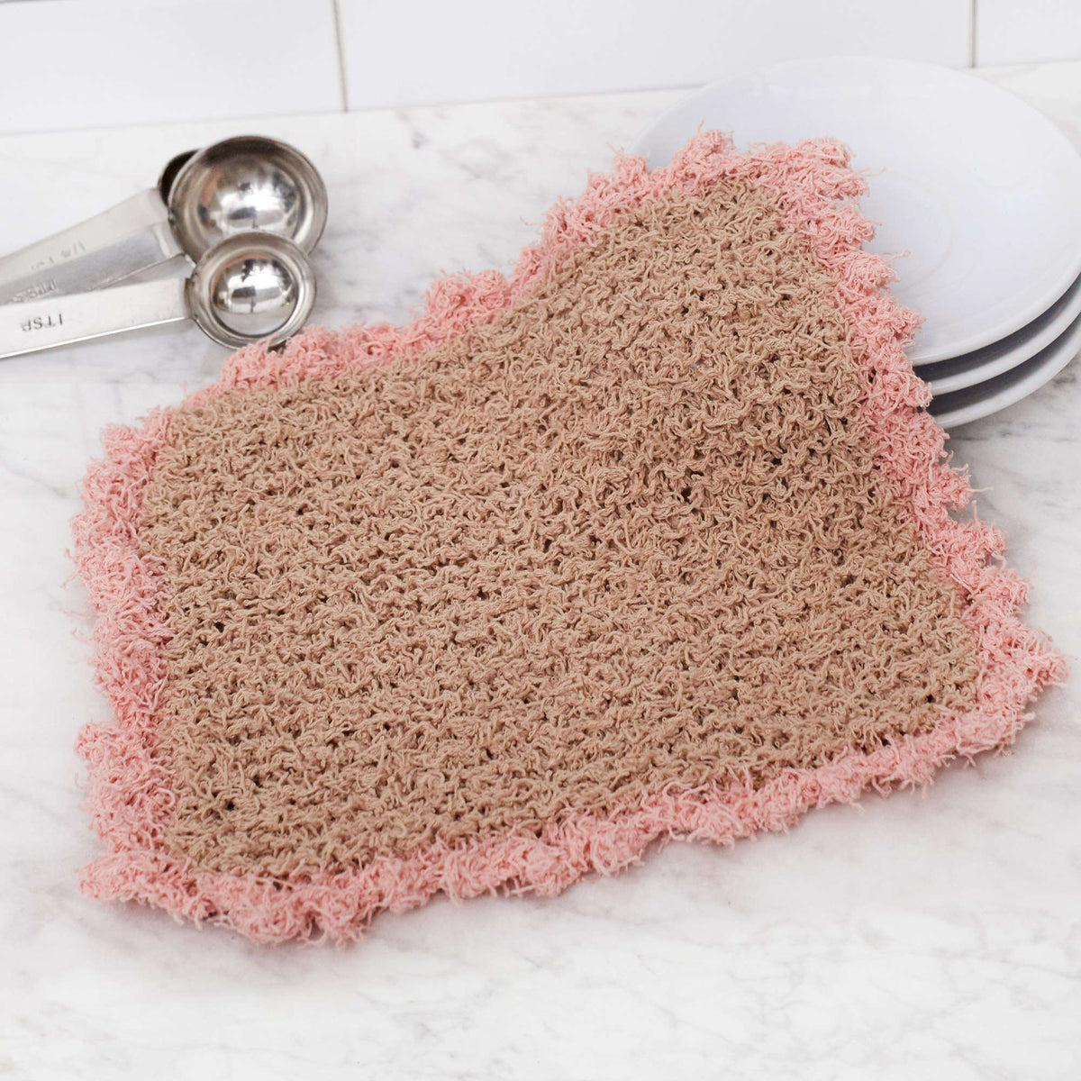 Knit Dishcloth made in Red Heart Scrubby Cotton Yarn