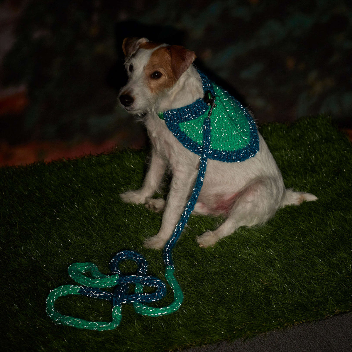 Knit Bandana made in Red Heart Reflective Yarn