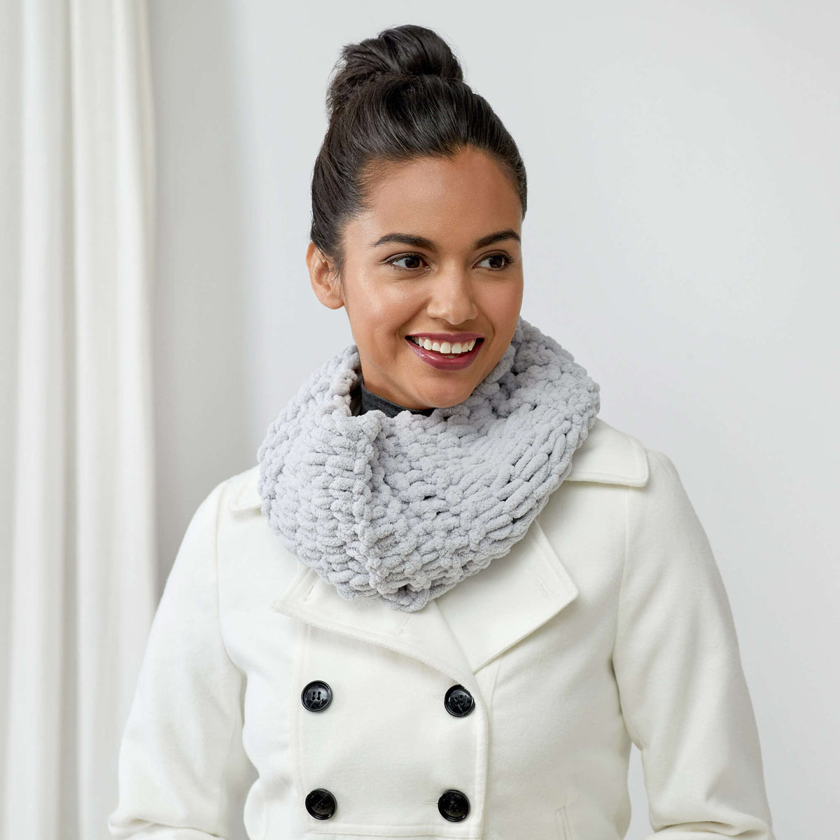 Craft Cowl made in Red Heart Loop-It Yarn