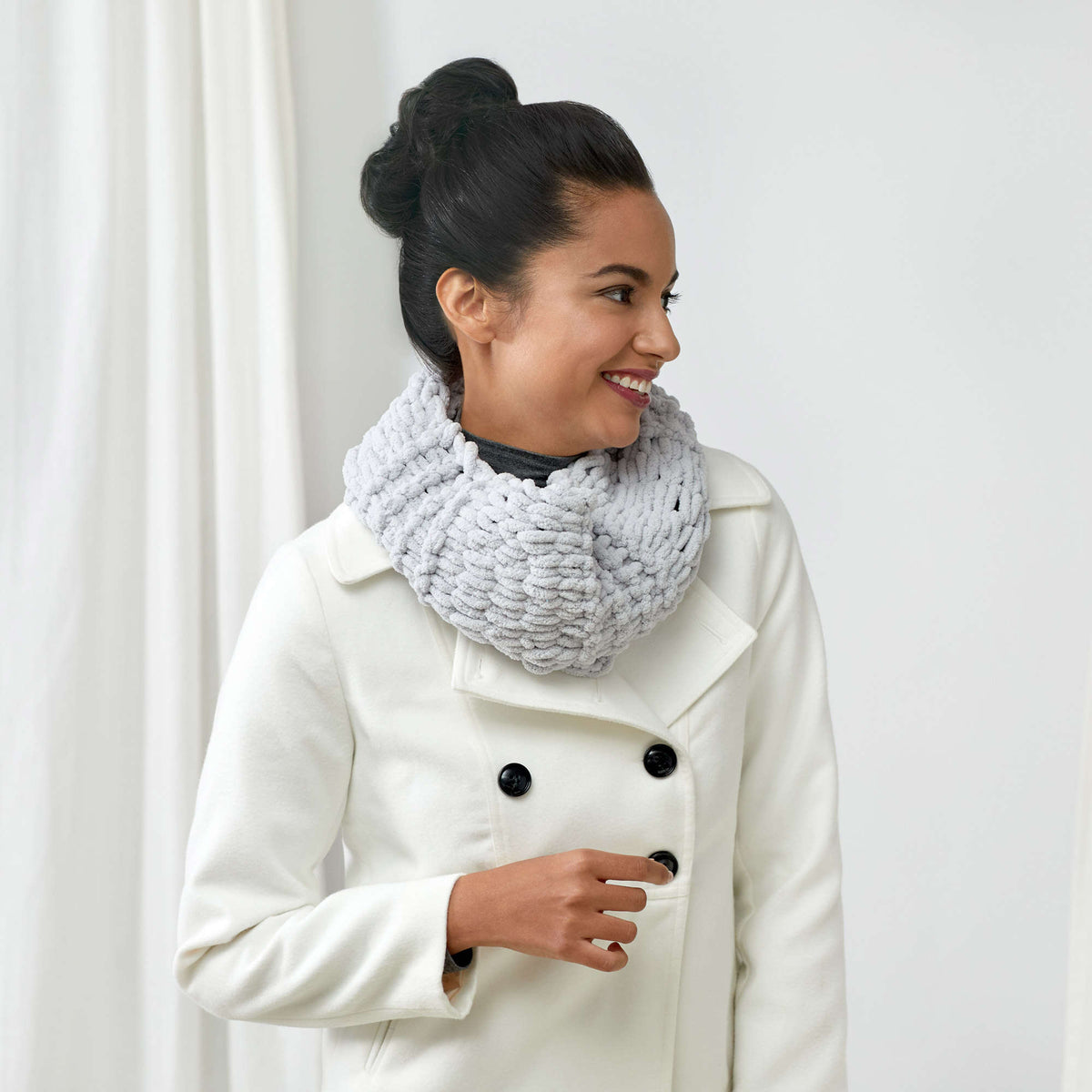 Craft Cowl made in Red Heart Loop-It Yarn