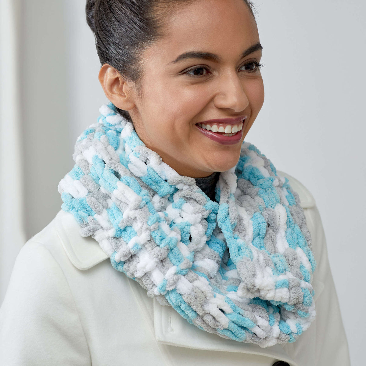 Craft Cowl made in Red Heart Loop-It Yarn