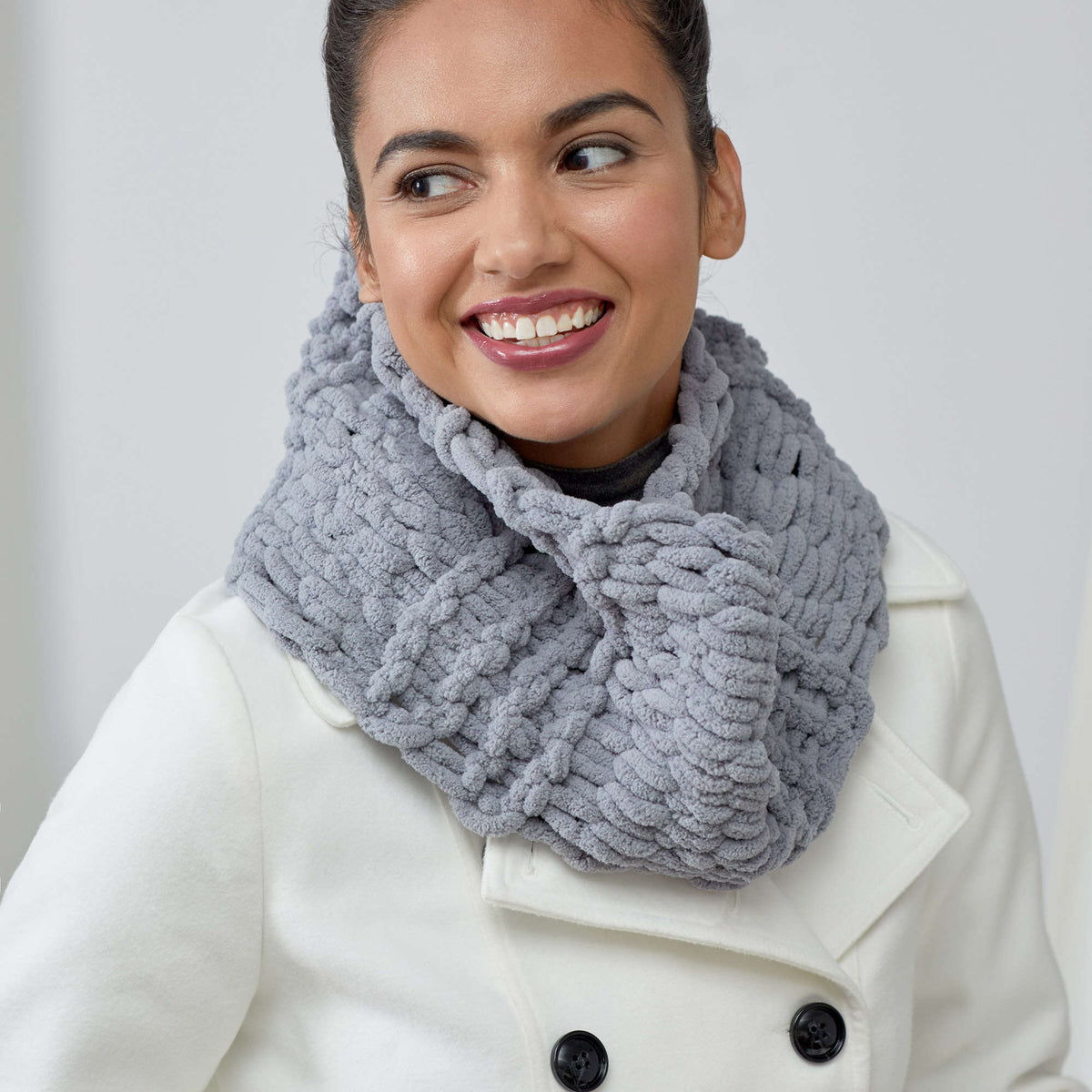 Craft Cowl made in Red Heart Loop-It Yarn