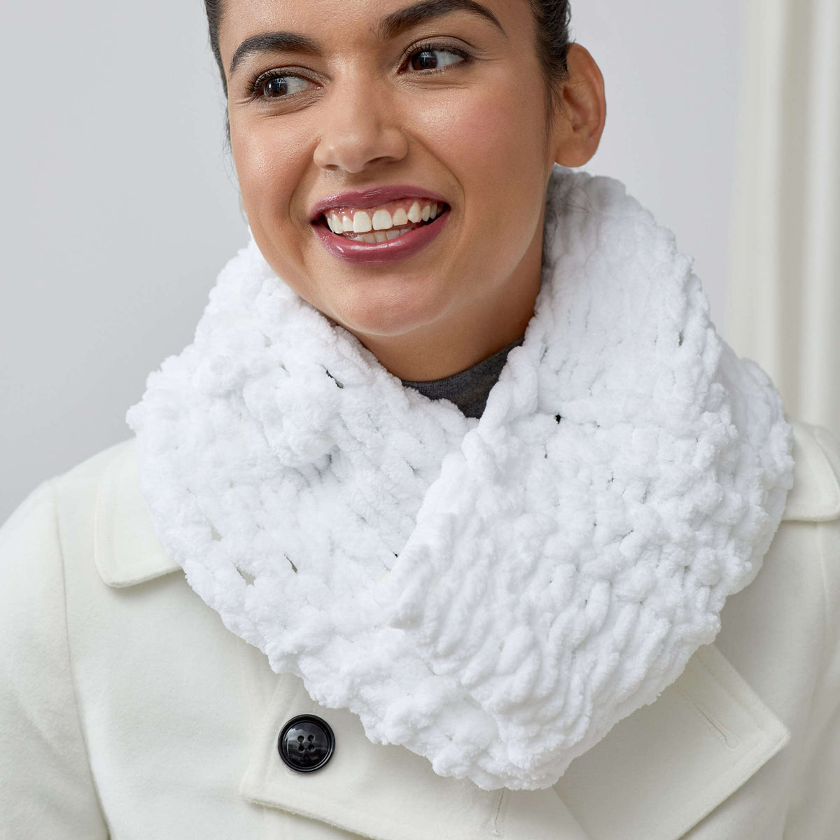 Craft Cowl made in Red Heart Loop-It Yarn