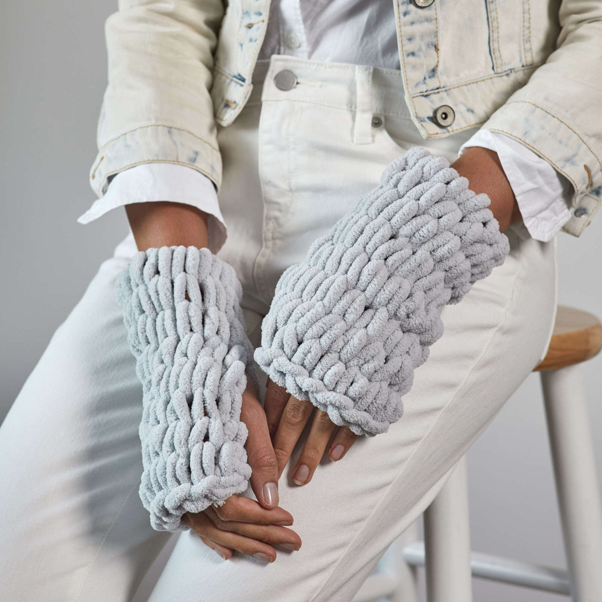 Craft Wristers made in Red Heart Loop-It Yarn