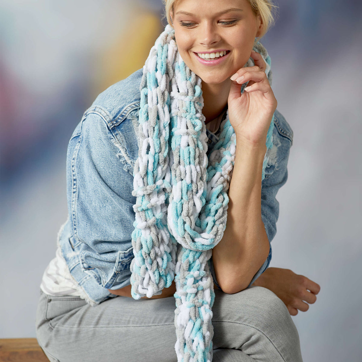 Craft Scarf made in Red Heart Loop-It yarn