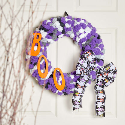 Red Heart Craft Boo Halloween Wreath Craft Wreath made in Red Heart Pomp-a-Doodle Yarn