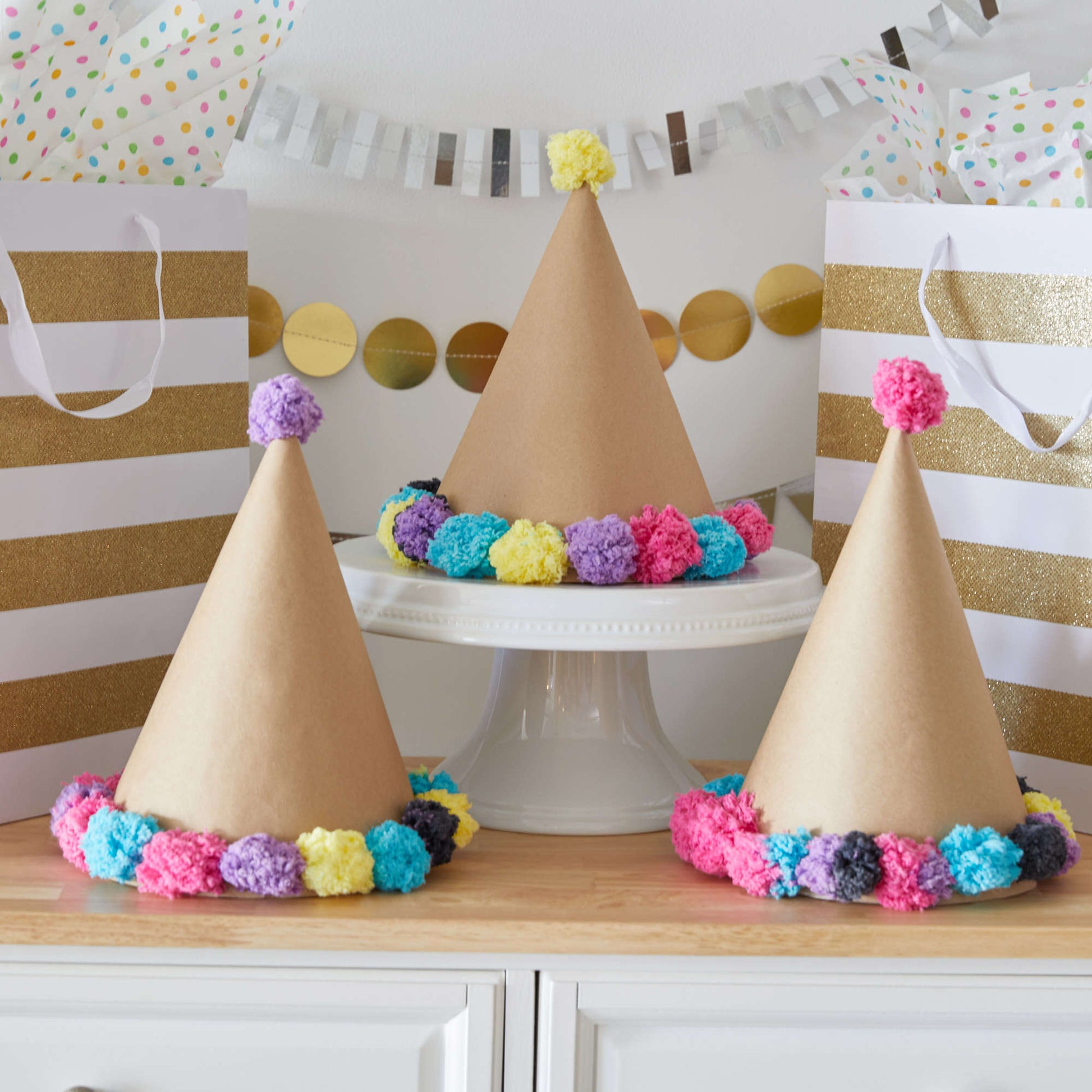 Free Red Heart Pompom Party Hats Craft Pattern