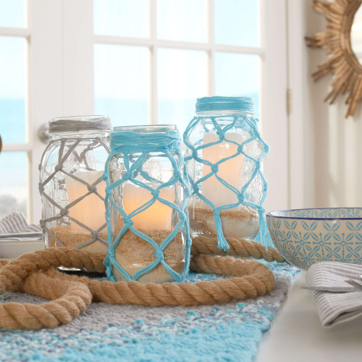 Craft Jar Cozy made in Red Heart Scrubby Smoothie Yarn
