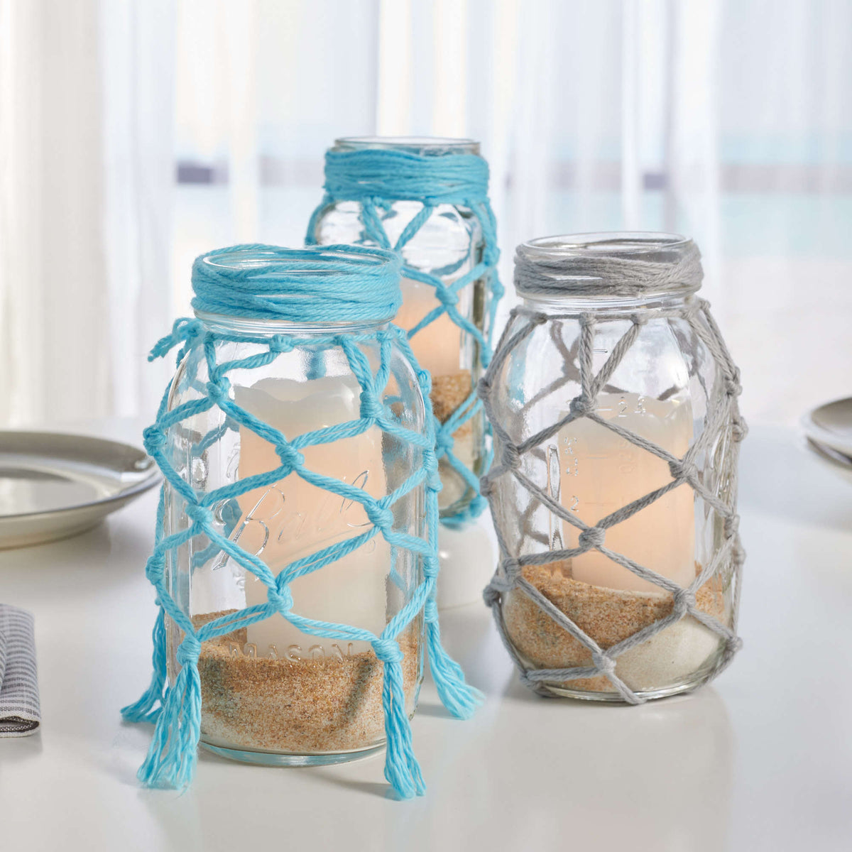 Craft Jar Cozy made in Red Heart Scrubby Smoothie Yarn