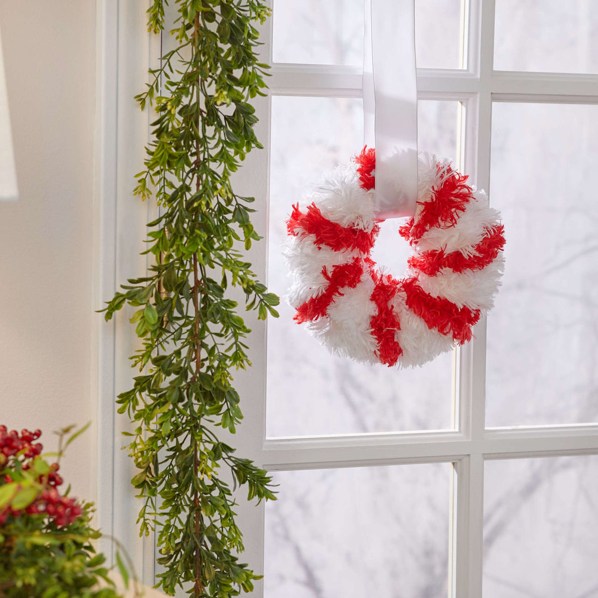 Craft Wreath made in Red Heart Fur Yarn