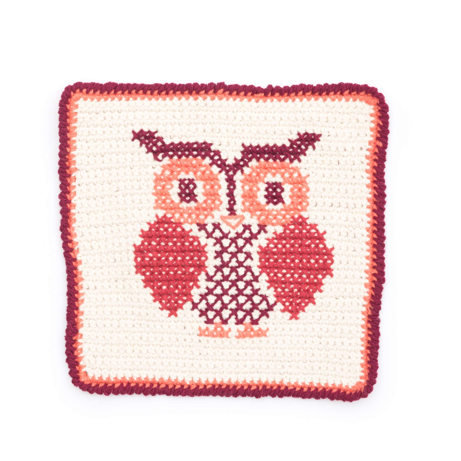 Free Lily Sugar'n Cream Owl Cross Stitch Dishcloth Crochet Pattern