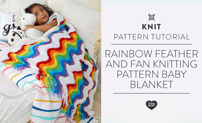 Image of Rainbow Feather and Fan Knitting Pattern Baby Blanket thumbnail
