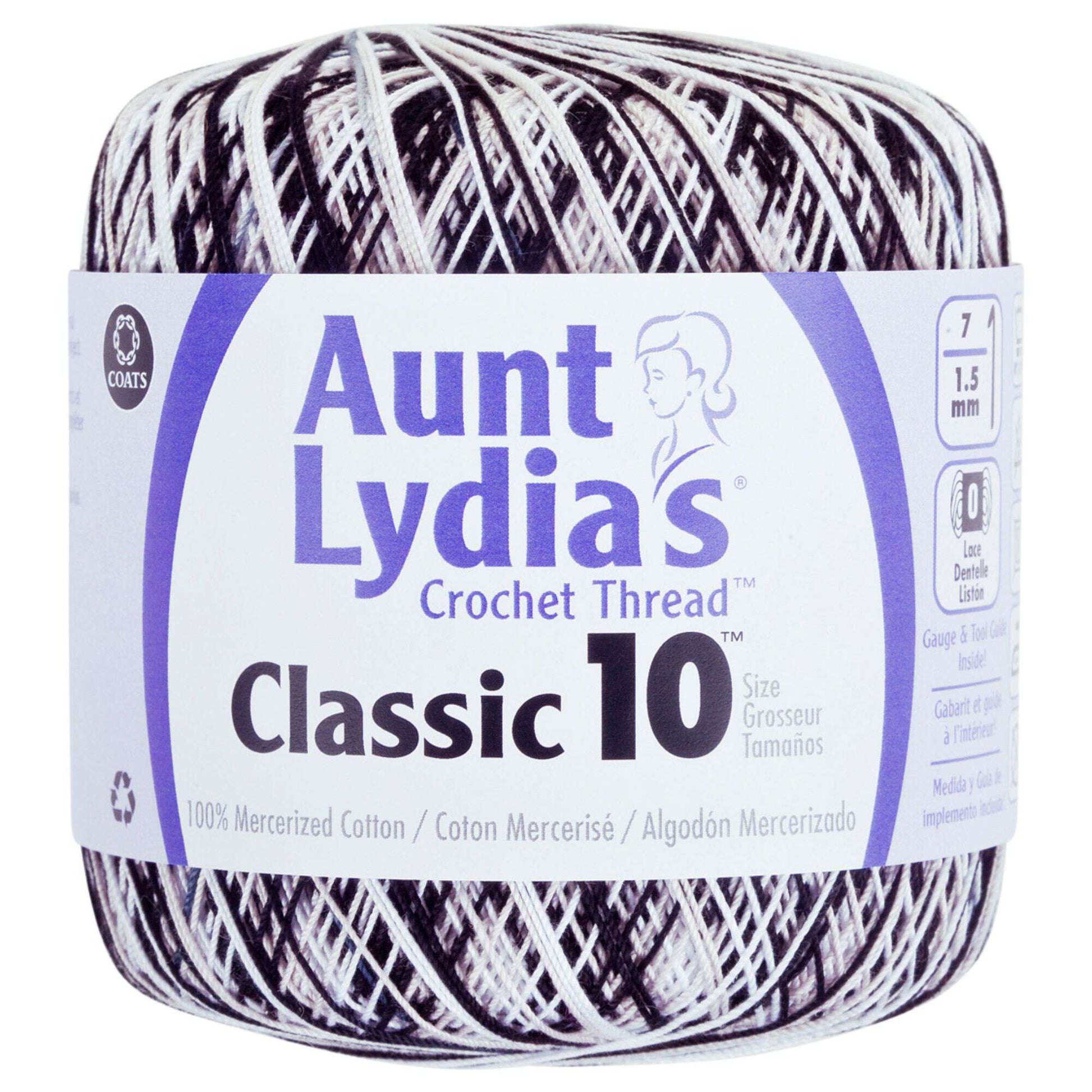 Aunt Lydia's Classic Crochet Thread Size 10 - Clearance shades Zebra