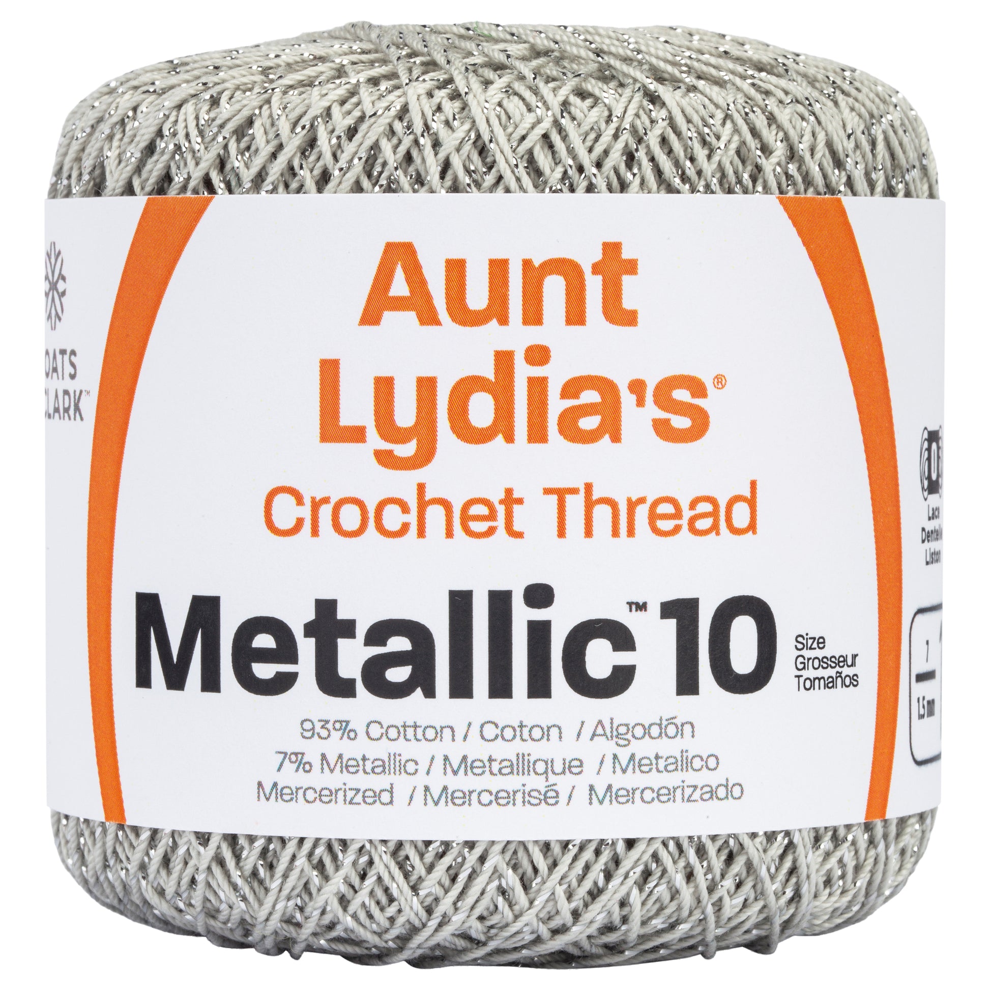 Aunt Lydia's Metallic Crochet Thread Size 10 Silver/Silver